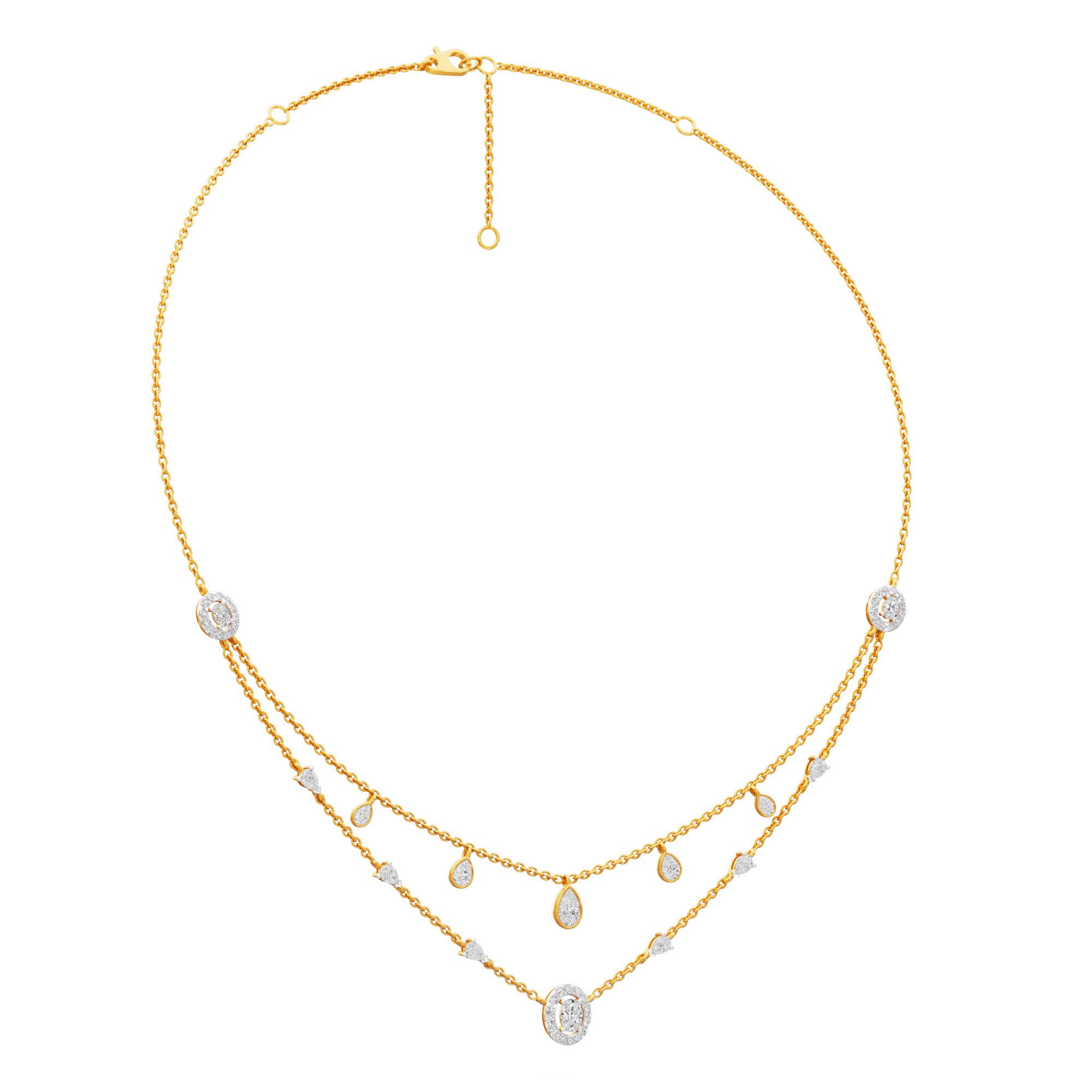 Luminary Pear Layered Diamond Necklace in 14KT Yellow Gold (Diamond Quality:FG-VVS VS)