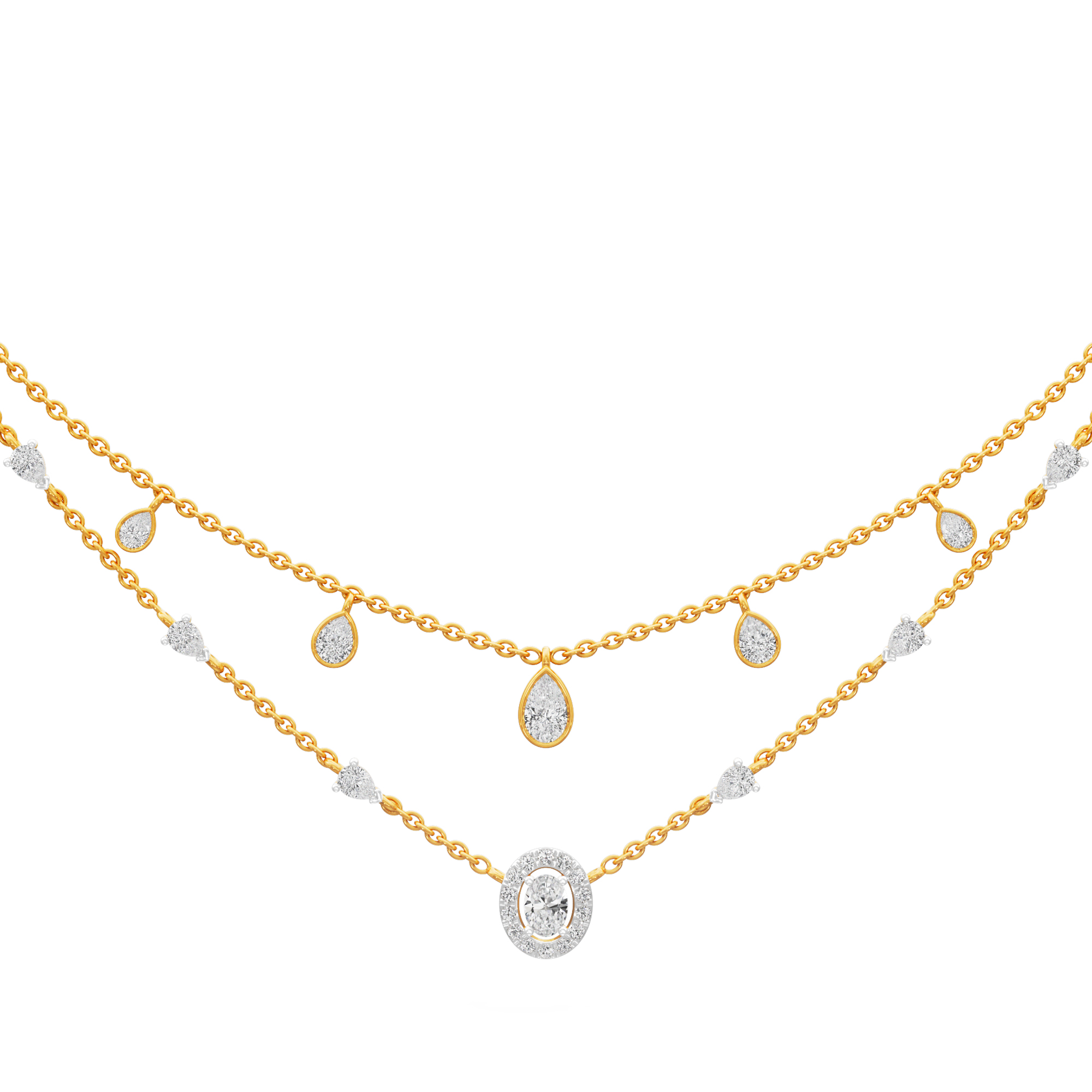 Luminary Pear Layered Diamond Necklace in 14KT Yellow Gold (Diamond Quality:FG-VVS VS)