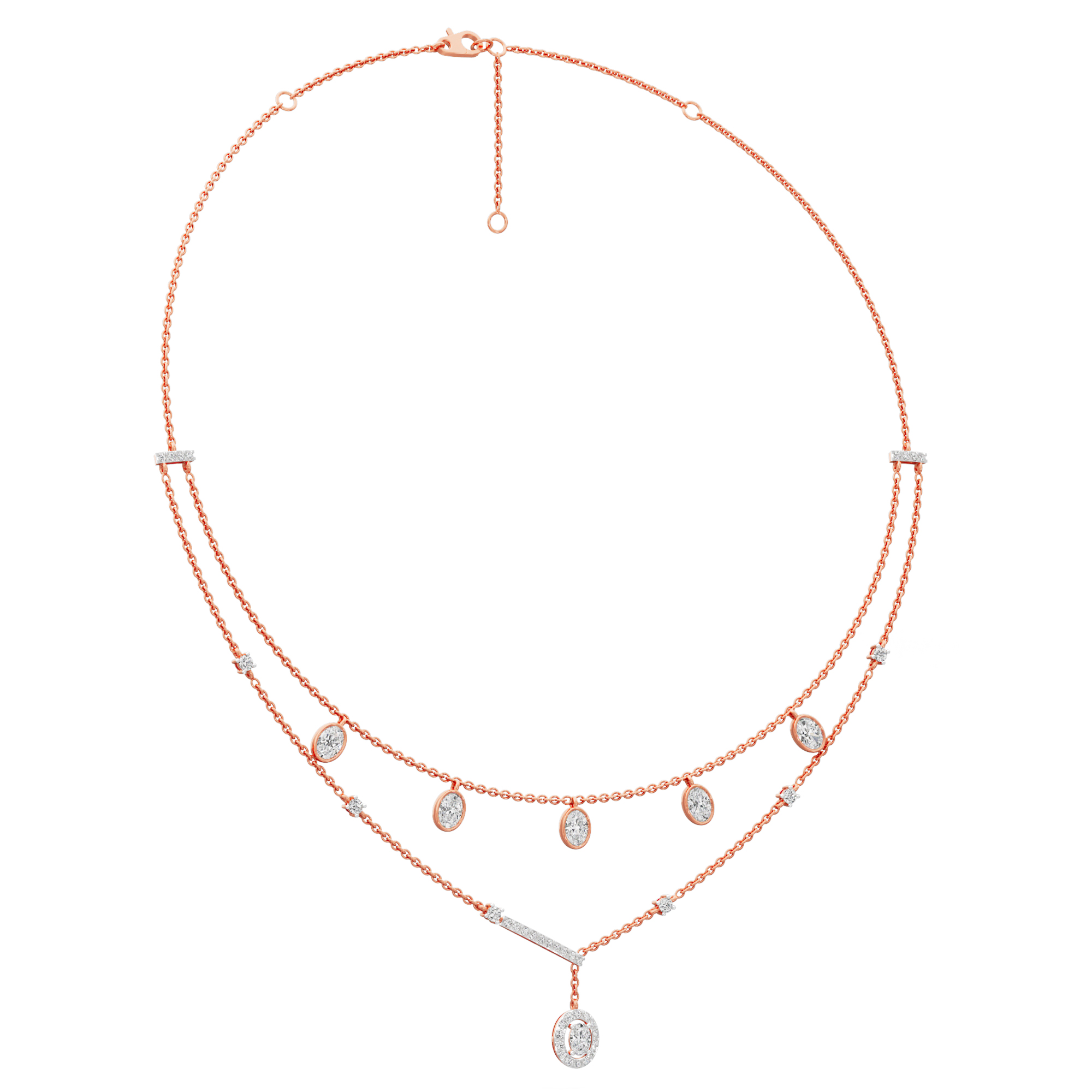 Reverie Oval Layered Diamond Necklace in 9KT Rose Gold (Diamond Quality:FG-VVS VS)