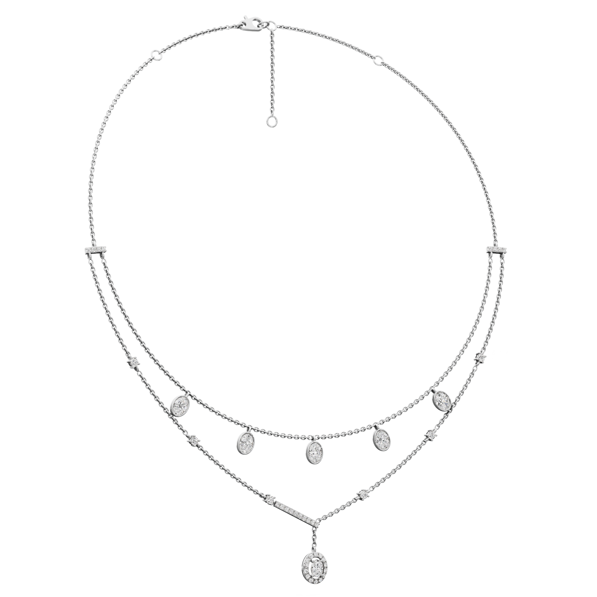 Reverie Oval Layered Diamond Necklace in 14KT White Gold (Diamond Quality:FG-VVS VS)