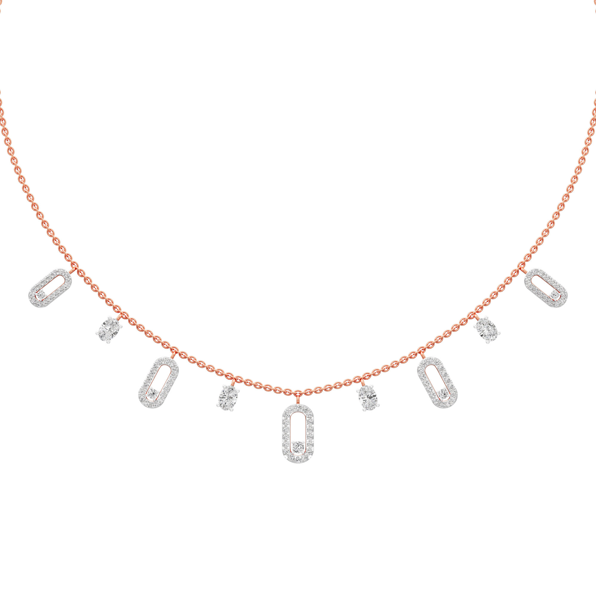 Linear Link Layered Diamond Necklace in 9KT Rose Gold (Diamond Quality:FG-VVS VS)