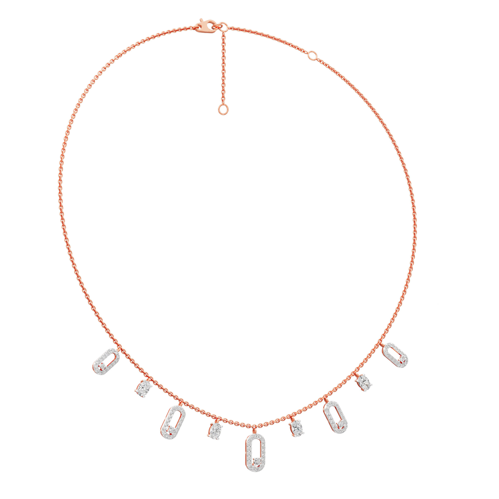Linear Link Layered Diamond Necklace in 9KT Rose Gold (Diamond Quality:FG-VVS VS)
