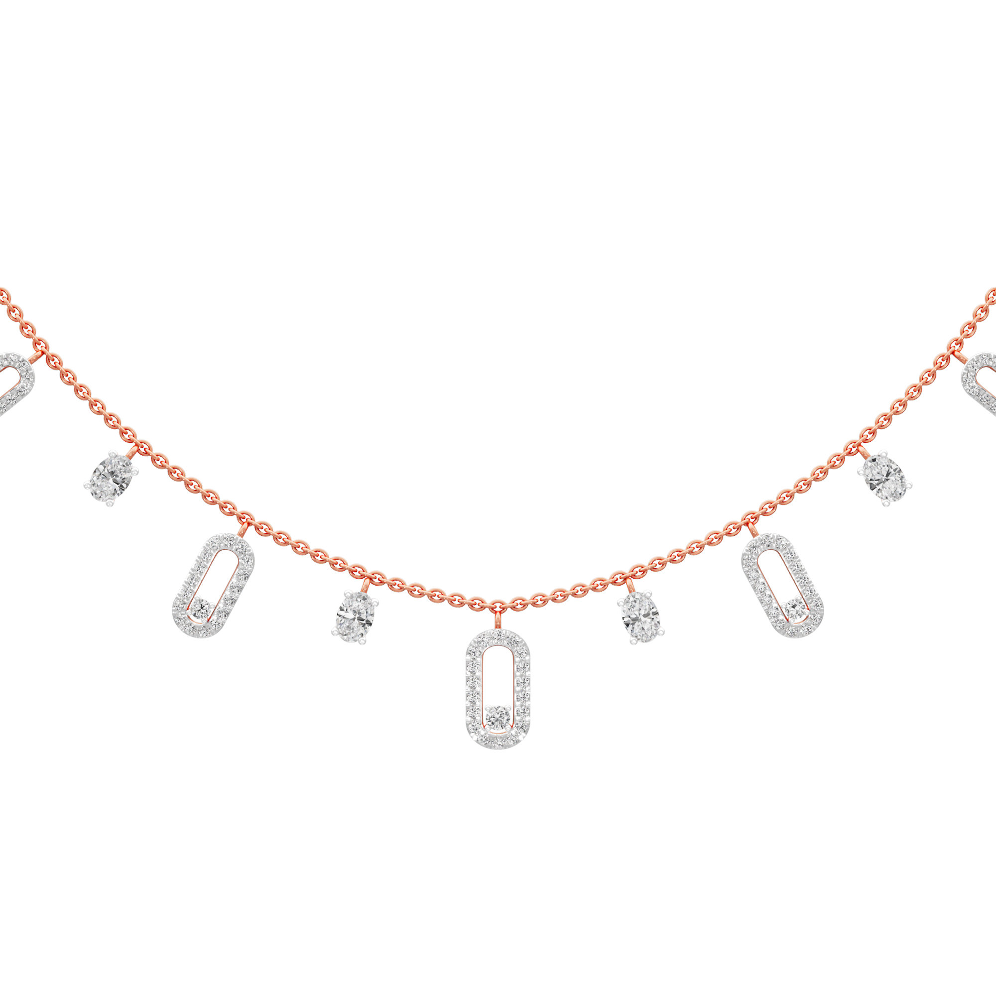 Linear Link Layered Diamond Necklace in 9KT Rose Gold (Diamond Quality:FG-VVS VS)