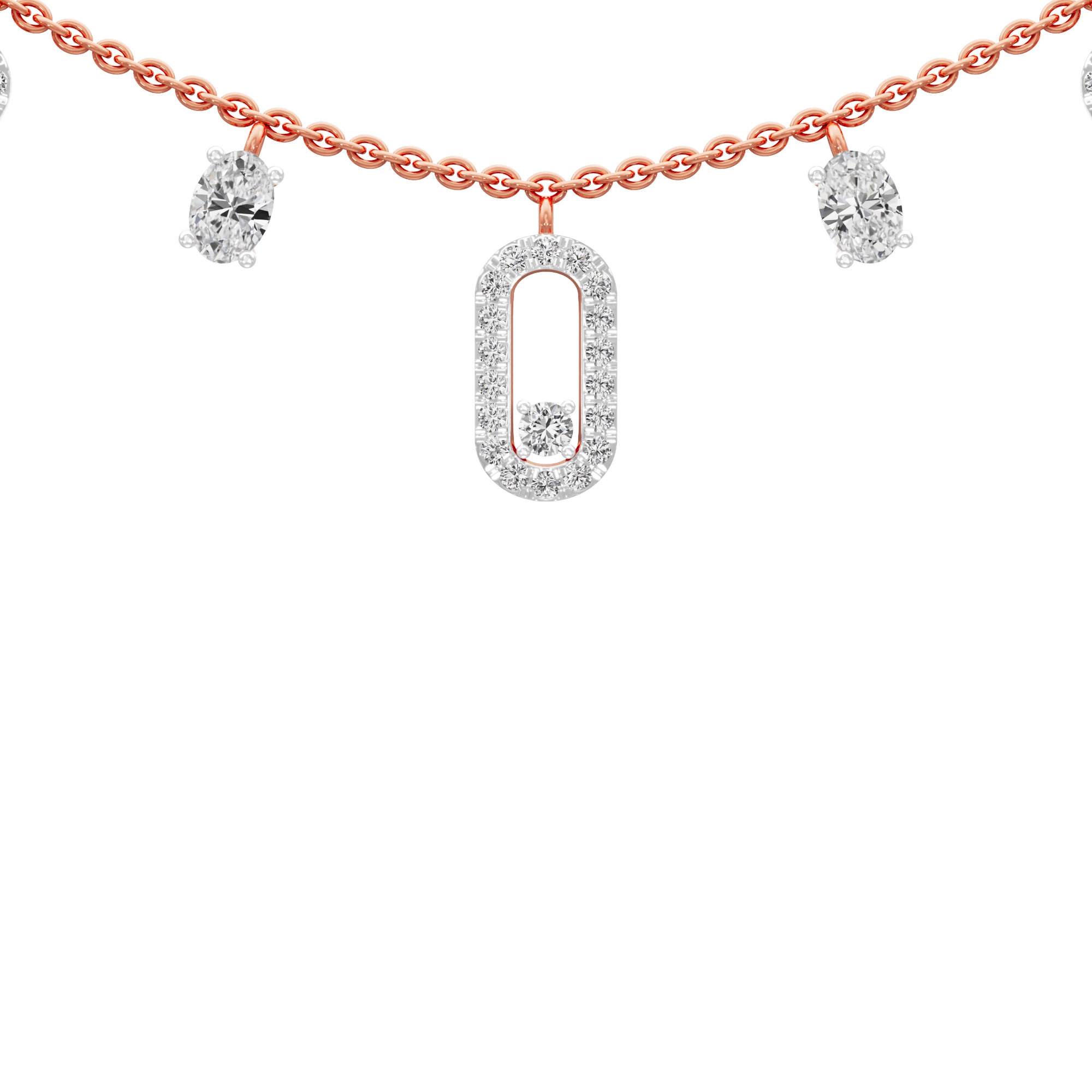 Linear Link Layered Diamond Necklace in 9KT Rose Gold (Diamond Quality:FG-VVS VS)