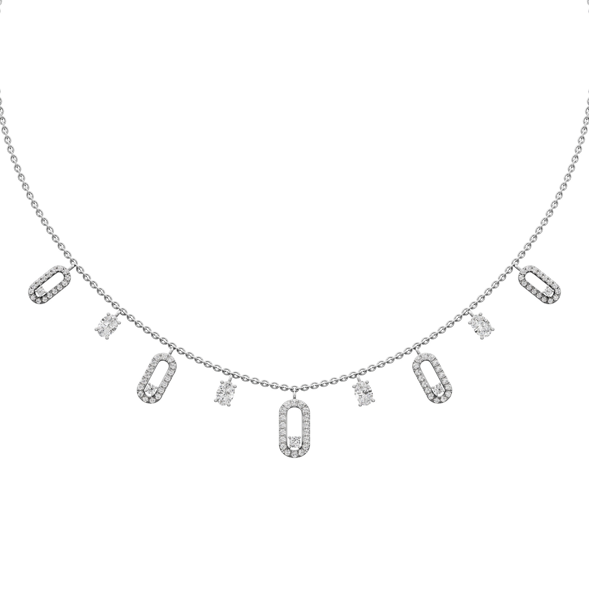 Linear Link Layered Diamond Necklace in 18KT White Gold (Diamond Quality:FG-VVS VS)