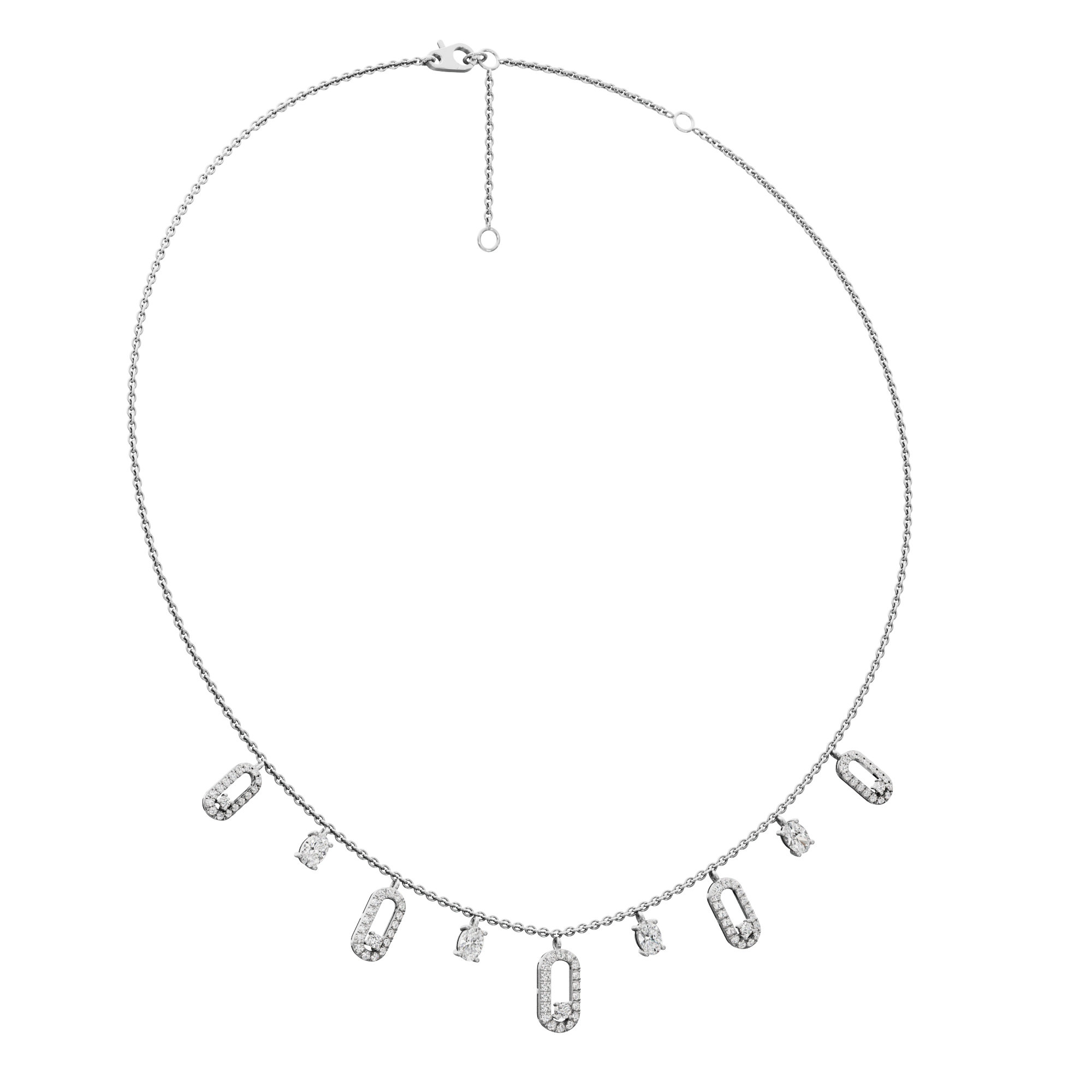 Linear Link Layered Diamond Necklace in 18KT White Gold (Diamond Quality:FG-VVS VS)