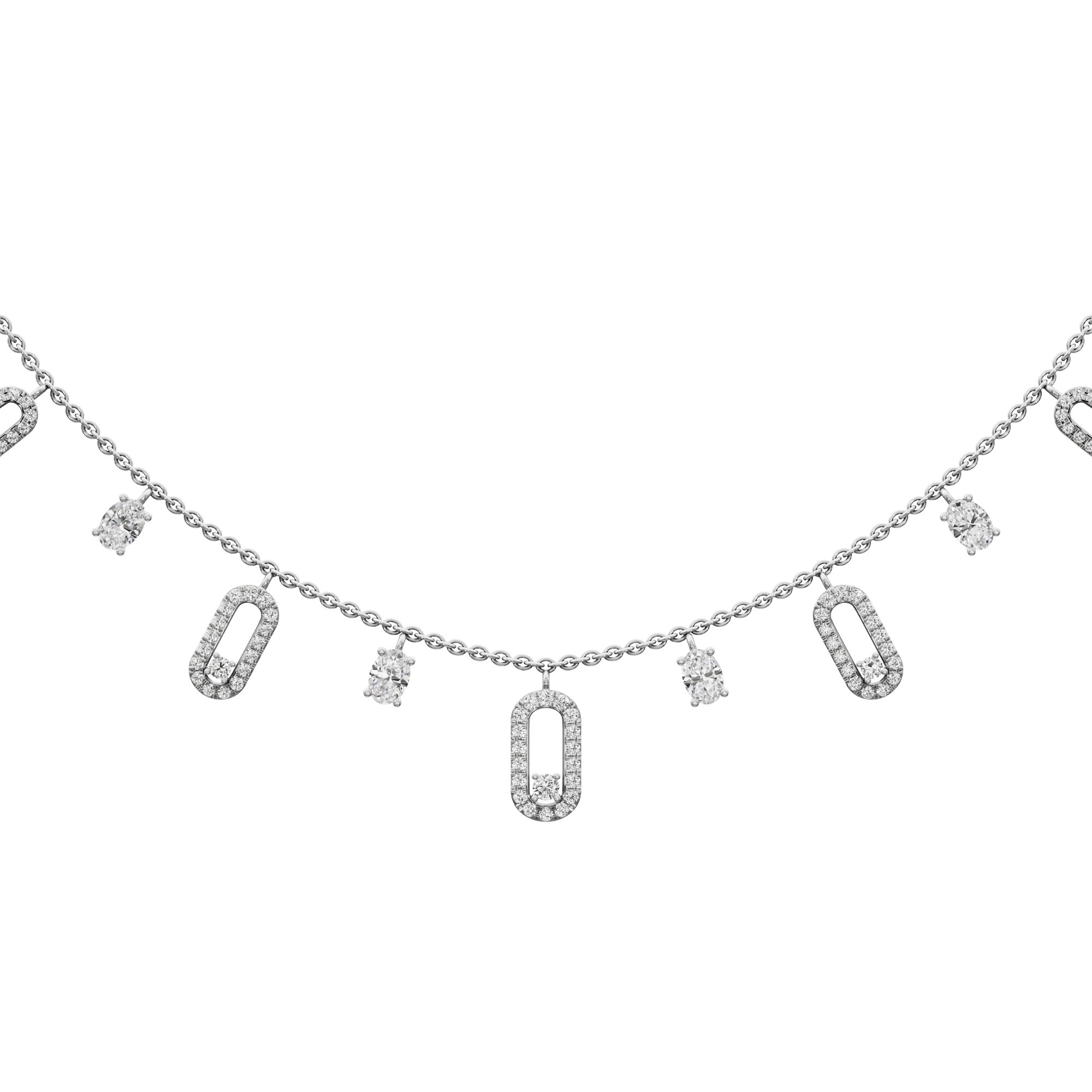 Linear Link Layered Diamond Necklace in 18KT White Gold (Diamond Quality:FG-VVS VS)