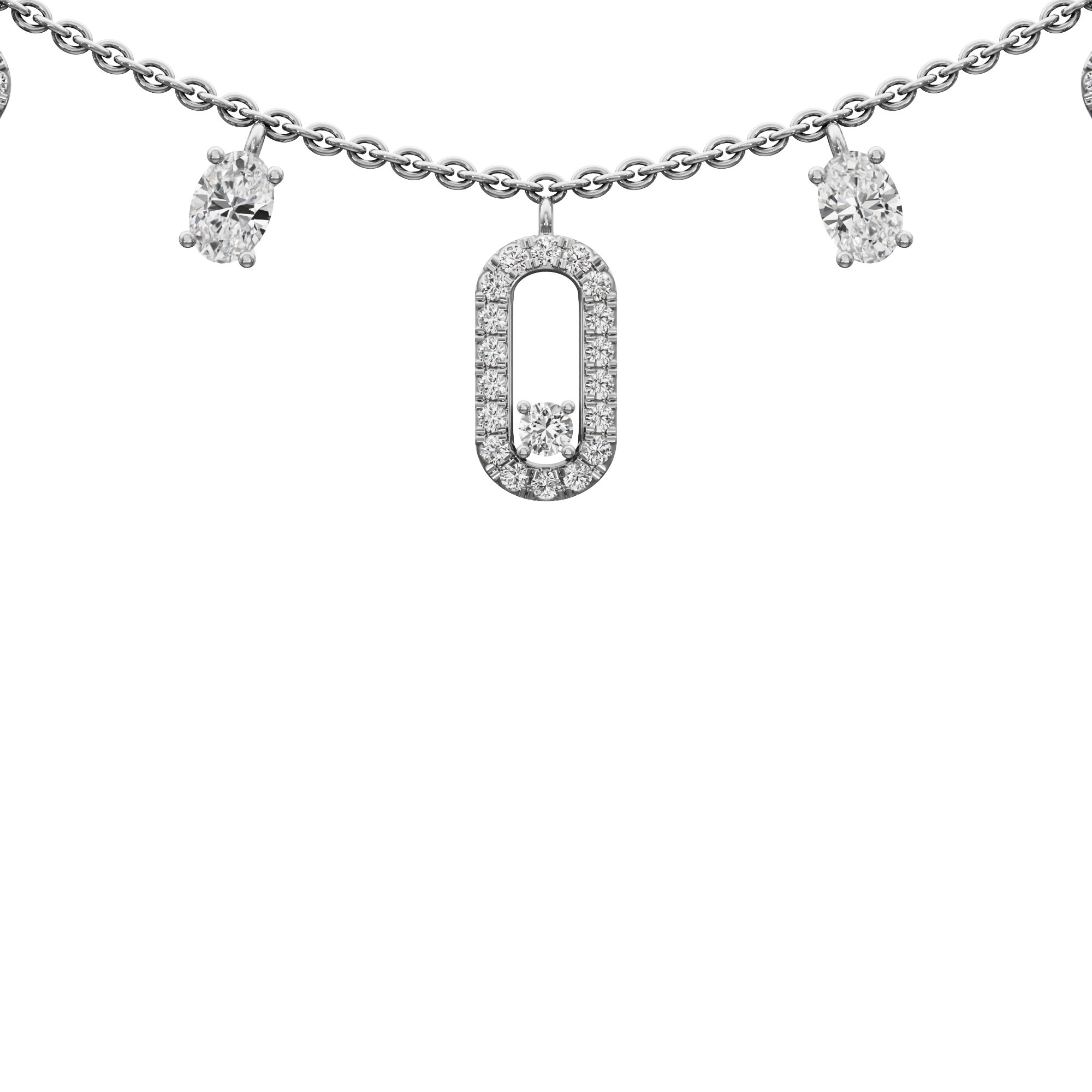 Linear Link Layered Diamond Necklace in 18KT White Gold (Diamond Quality:FG-VVS VS)