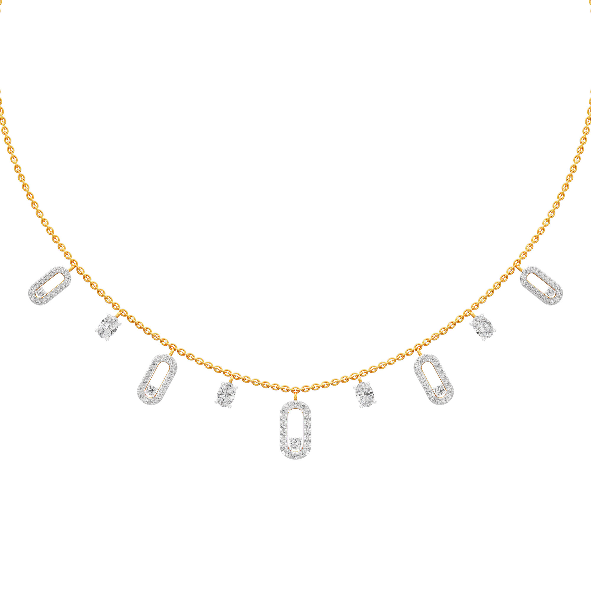 Linear Link Layered Diamond Necklace in 9KT Yellow Gold (Diamond Quality:FG-VVS VS)