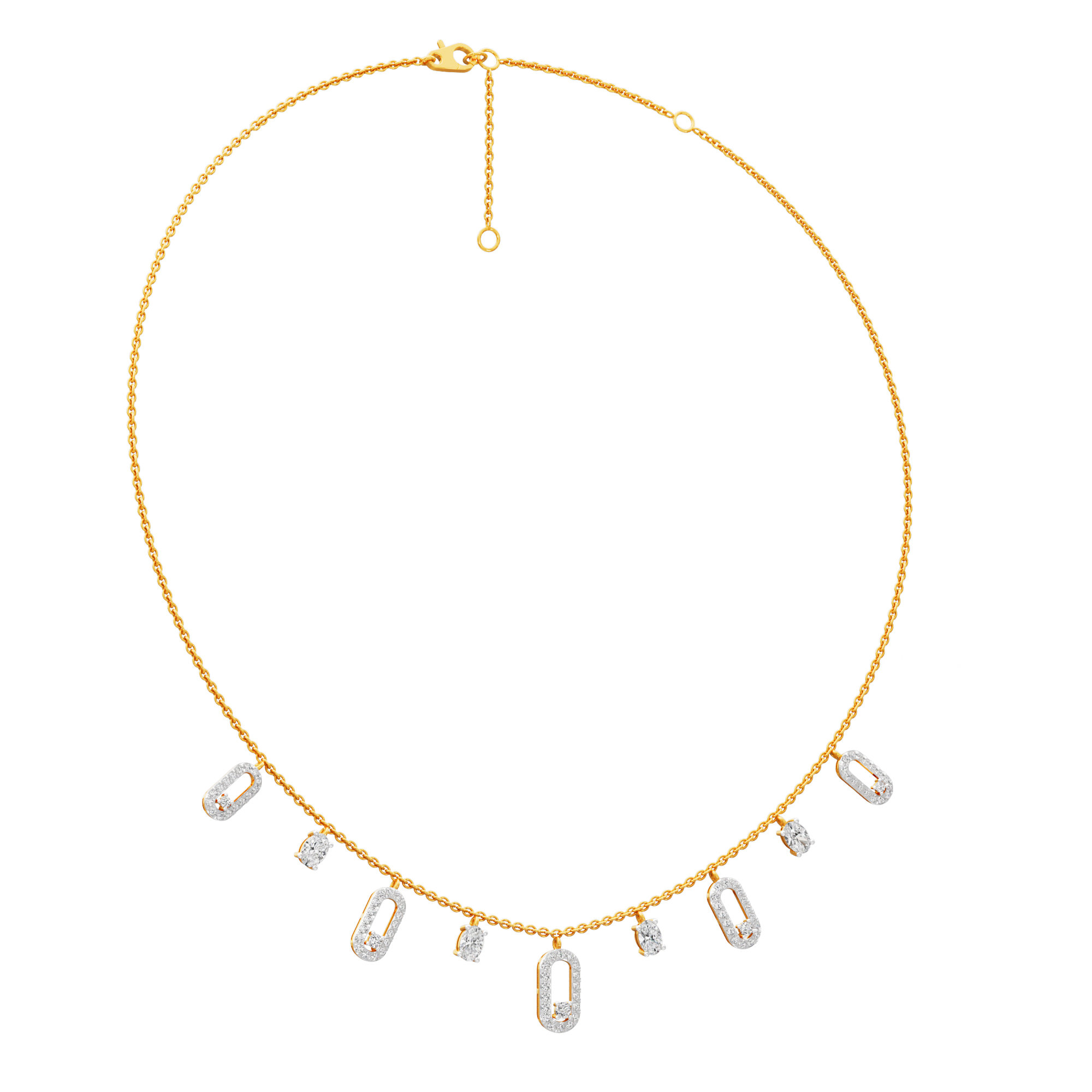 Linear Link Layered Diamond Necklace in 9KT Yellow Gold (Diamond Quality:FG-VVS VS)