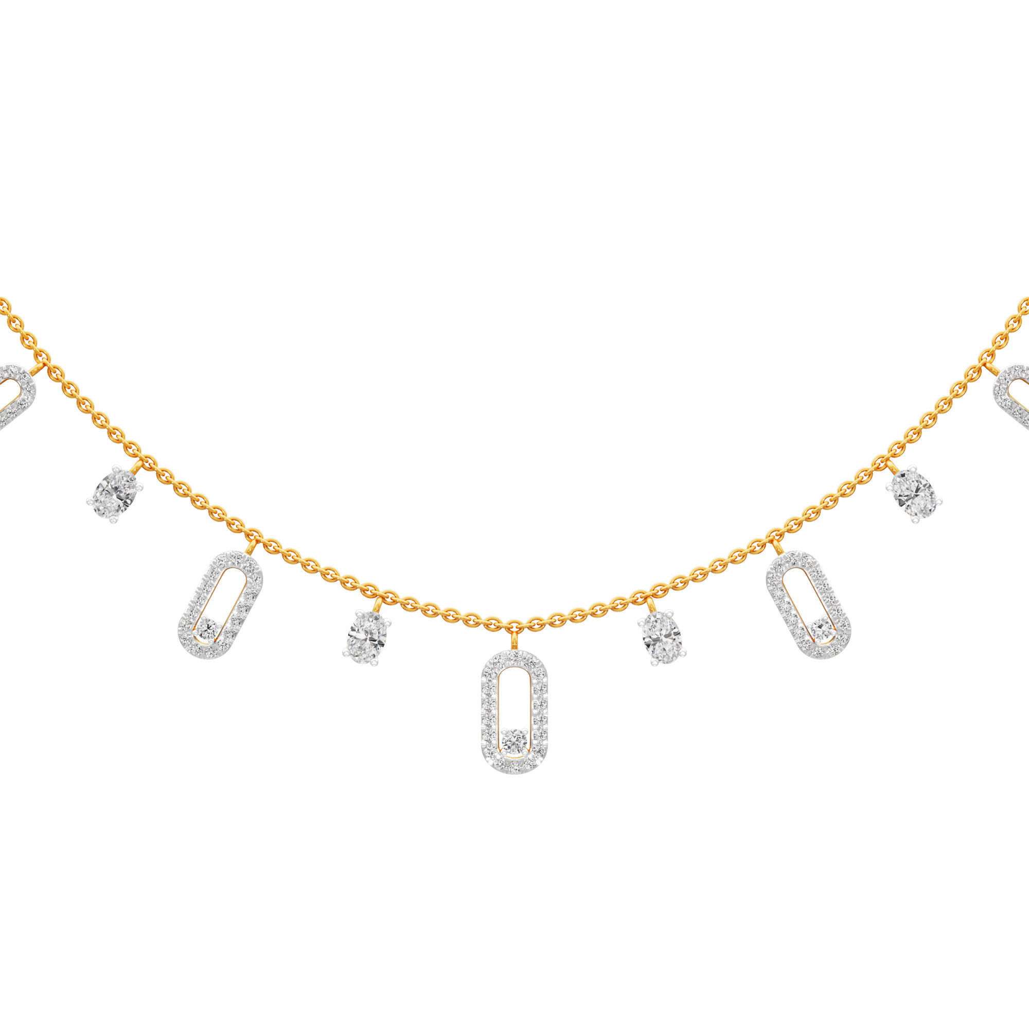 Linear Link Layered Diamond Necklace in 9KT Yellow Gold (Diamond Quality:FG-VVS VS)