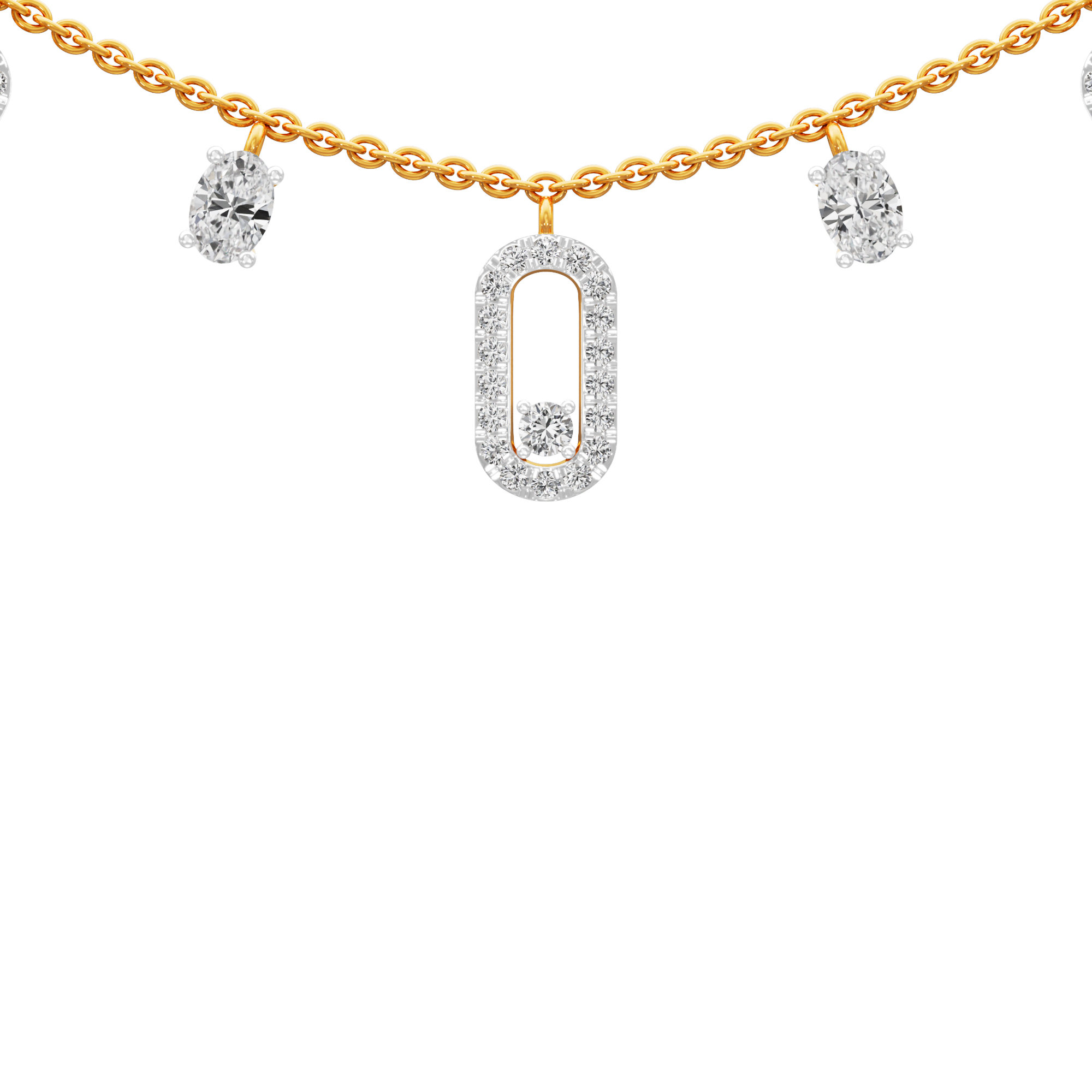 Linear Link Layered Diamond Necklace in 9KT Yellow Gold (Diamond Quality:FG-VVS VS)