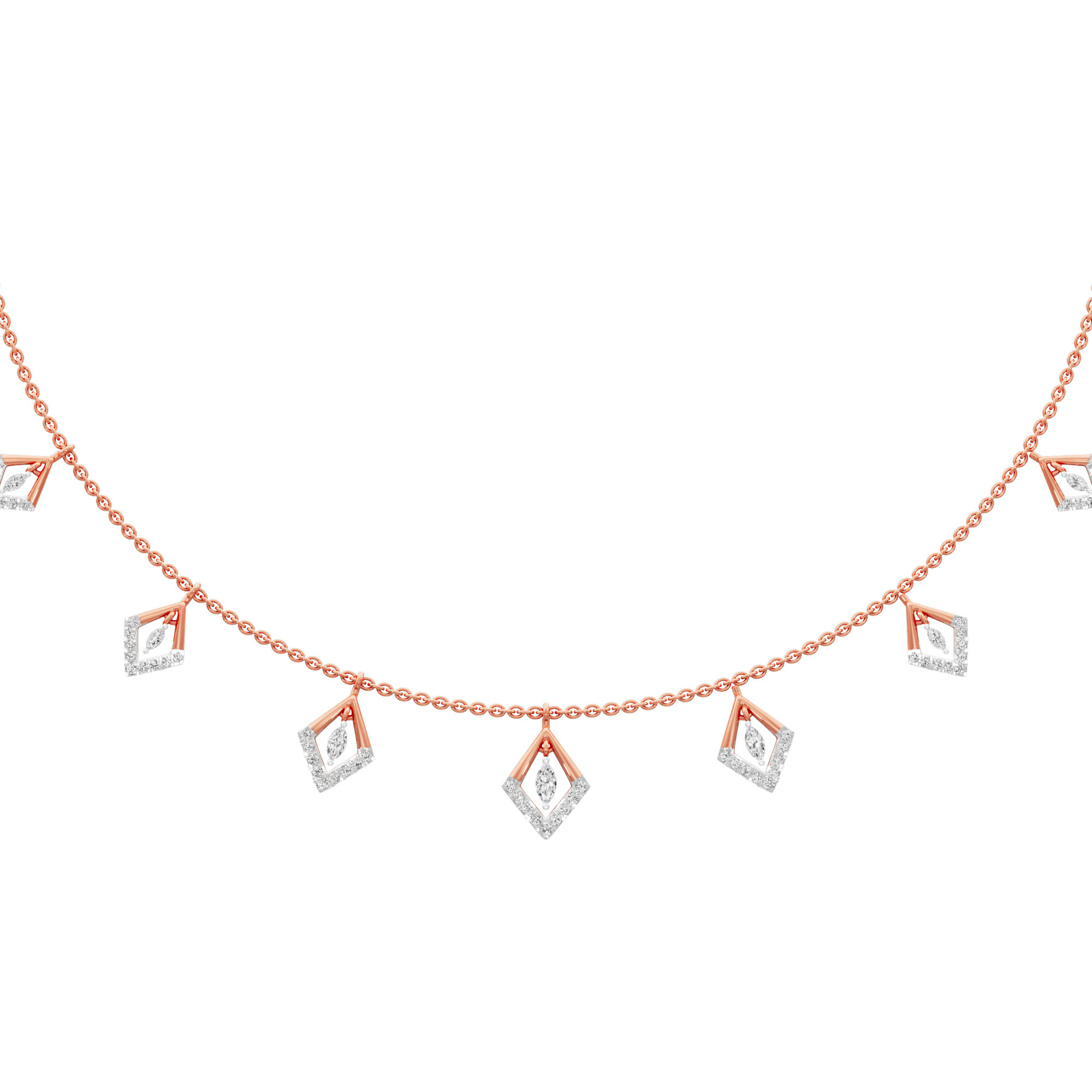 Seven Stars Lariat Diamond Necklace in 14KT Rose Gold (Diamond Quality:FG-VVS VS)