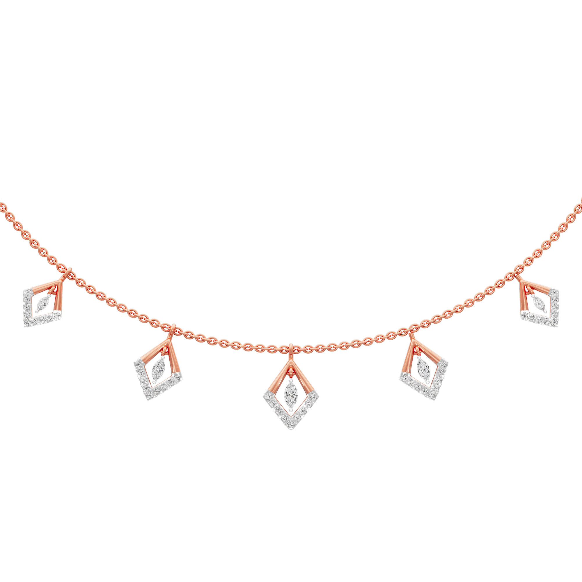 Seven Stars Lariat Diamond Necklace in 14KT Rose Gold (Diamond Quality:FG-VVS VS)