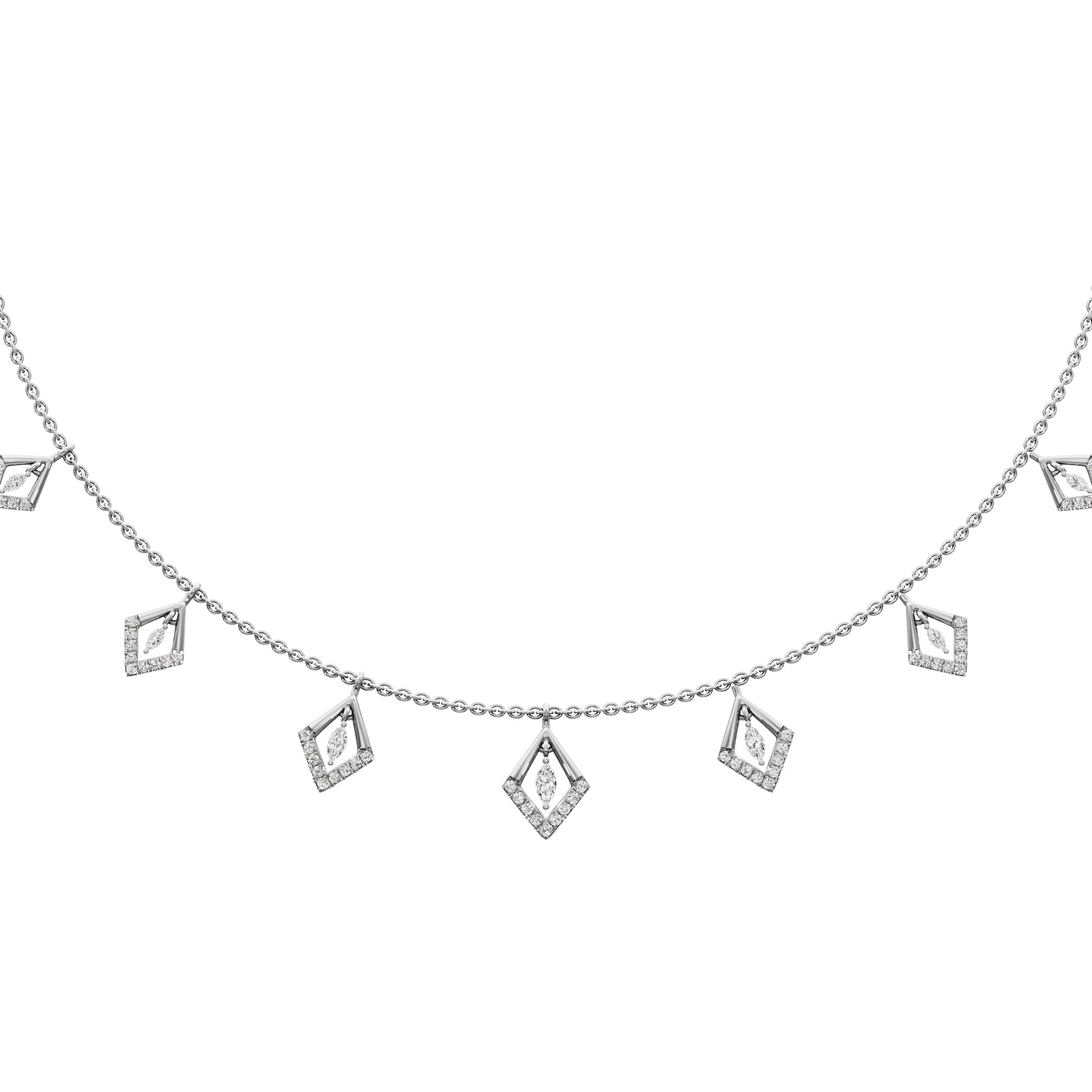 Seven Stars Lariat Diamond Necklace in 14KT White Gold (Diamond Quality:FG-VVS VS)