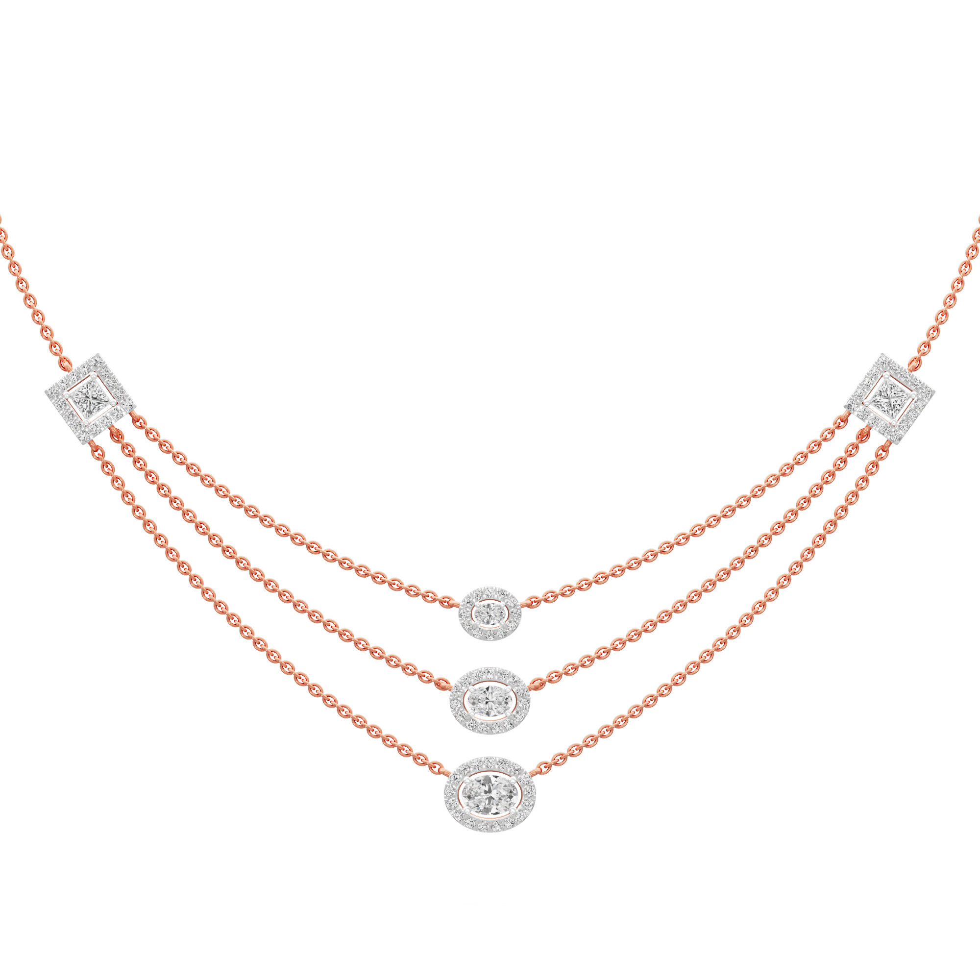 Luxe Liaison Triple Layered Diamond Necklace in 9KT Rose Gold (Diamond Quality:FG-VVS VS)