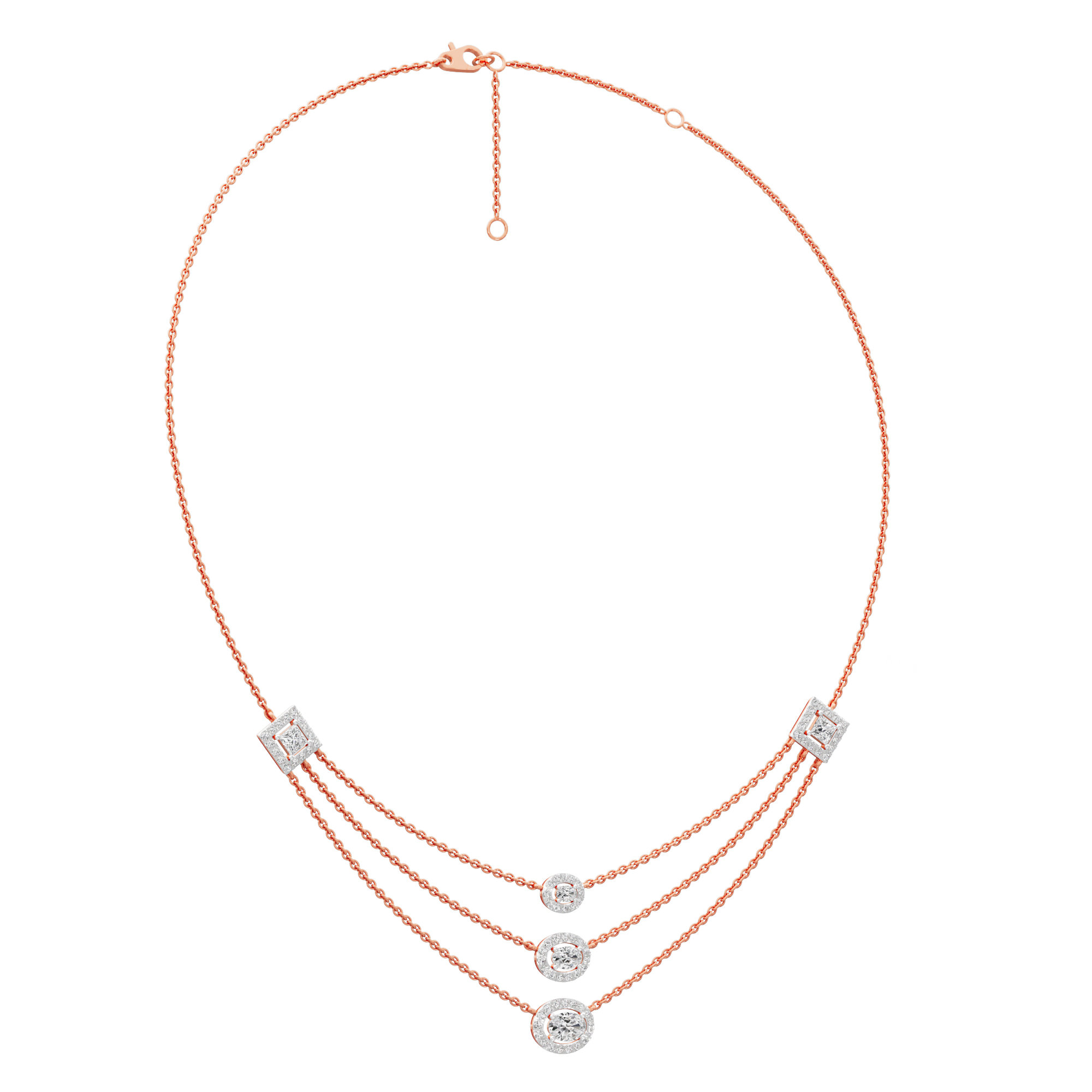 Luxe Liaison Triple Layered Diamond Necklace in 9KT Rose Gold (Diamond Quality:FG-VVS VS)