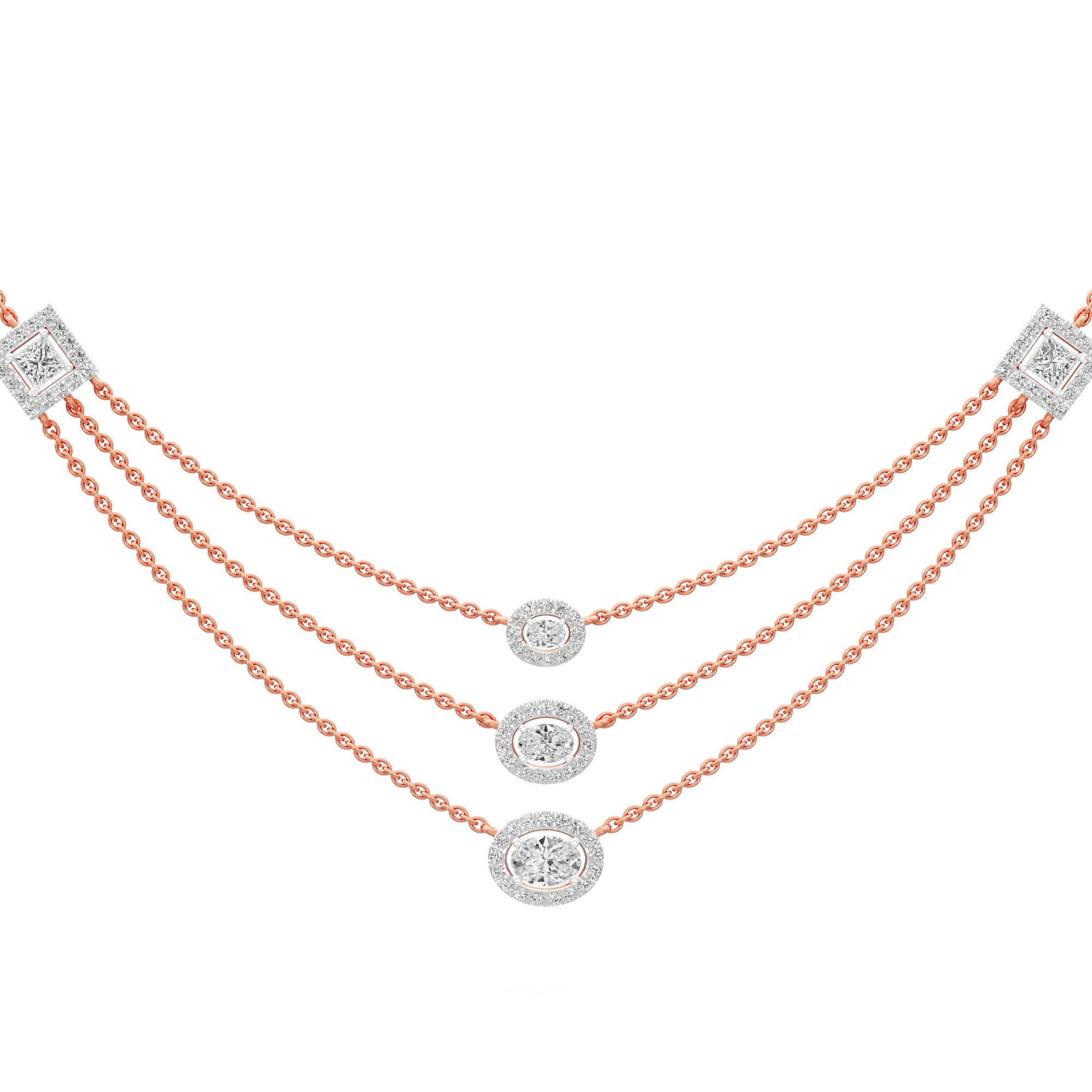 Luxe Liaison Triple Layered Diamond Necklace in 9KT Rose Gold (Diamond Quality:FG-VVS VS)