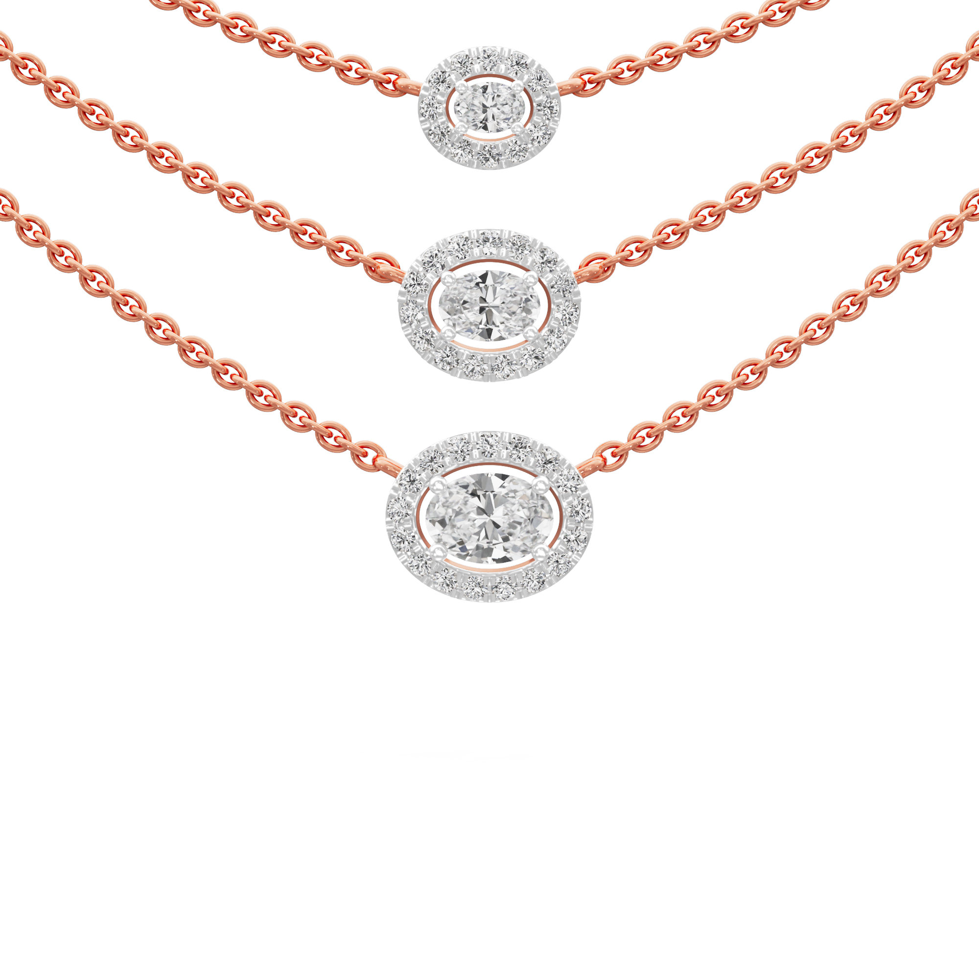 Luxe Liaison Triple Layered Diamond Necklace in 9KT Rose Gold (Diamond Quality:FG-VVS VS)