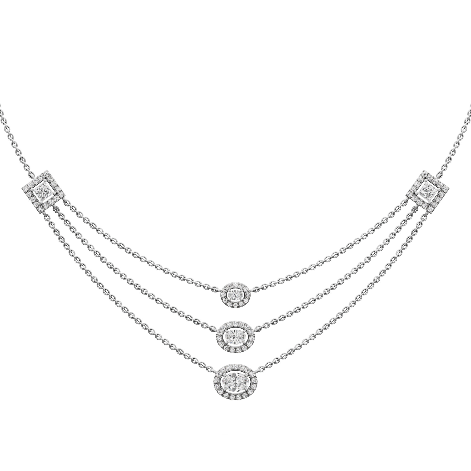 Luxe Liaison Triple Layered Diamond Necklace in 9KT White Gold (Diamond Quality:FG-VVS VS)