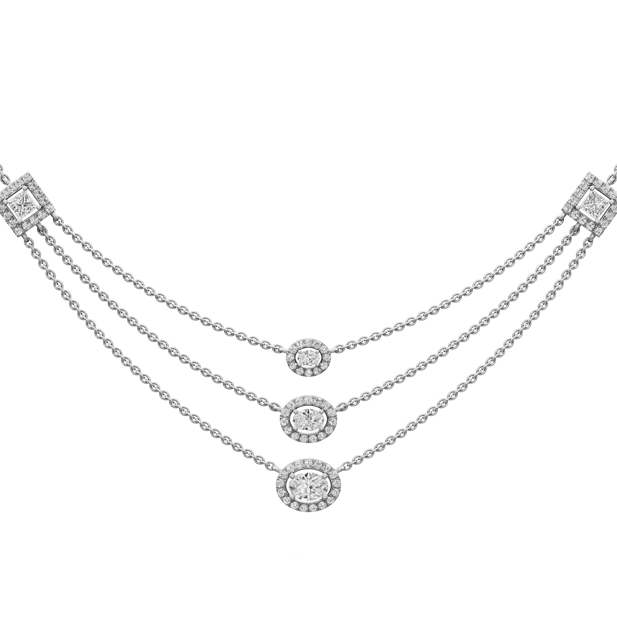 Luxe Liaison Triple Layered Diamond Necklace in 9KT White Gold (Diamond Quality:FG-VVS VS)