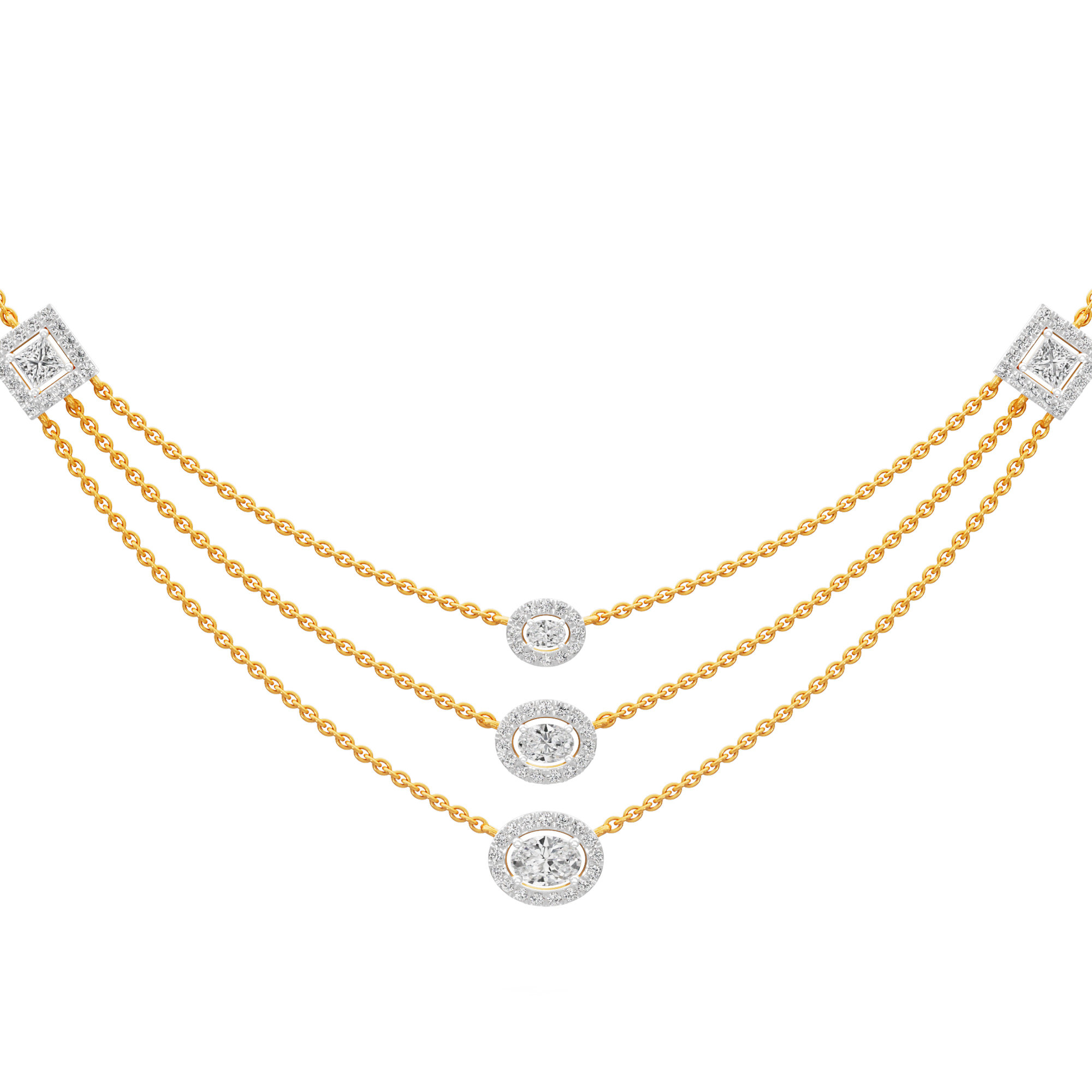 Luxe Liaison Triple Layered Diamond Necklace in 14KT Yellow Gold (Diamond Quality:FG-VVS VS)