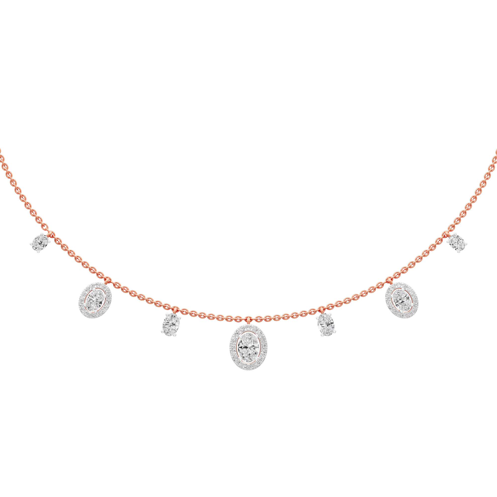 Glowing Oval Lariat Diamond Necklace in 14KT Rose Gold (Diamond Quality:FG-VVS VS)
