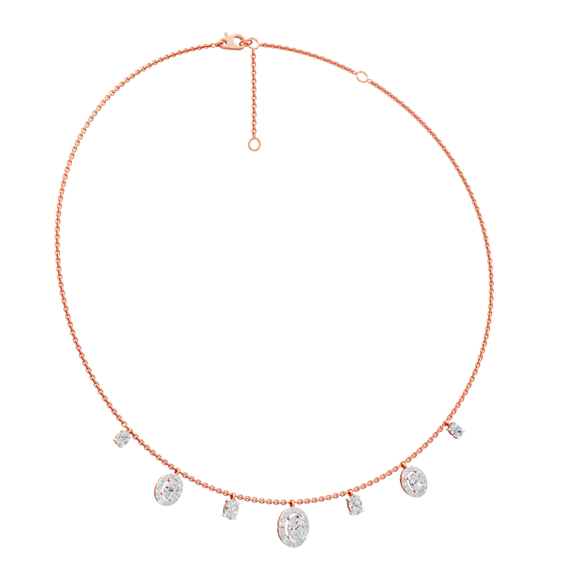 Glowing Oval Lariat Diamond Necklace in 14KT Rose Gold (Diamond Quality:FG-VVS VS)