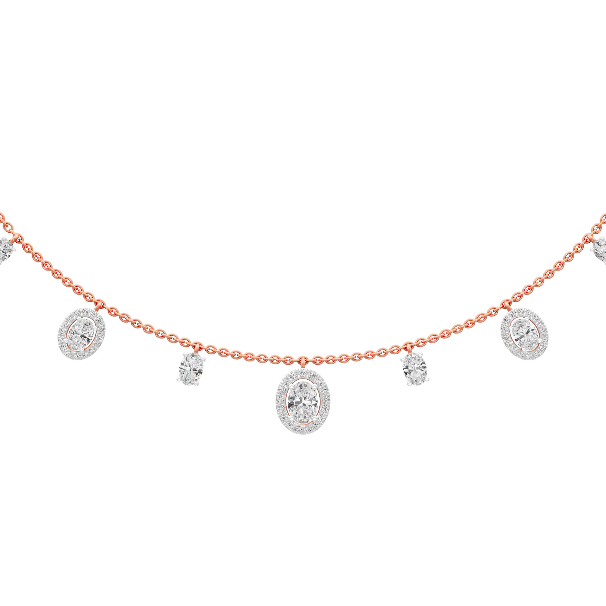 Glowing Oval Lariat Diamond Necklace in 14KT Rose Gold (Diamond Quality:FG-VVS VS)