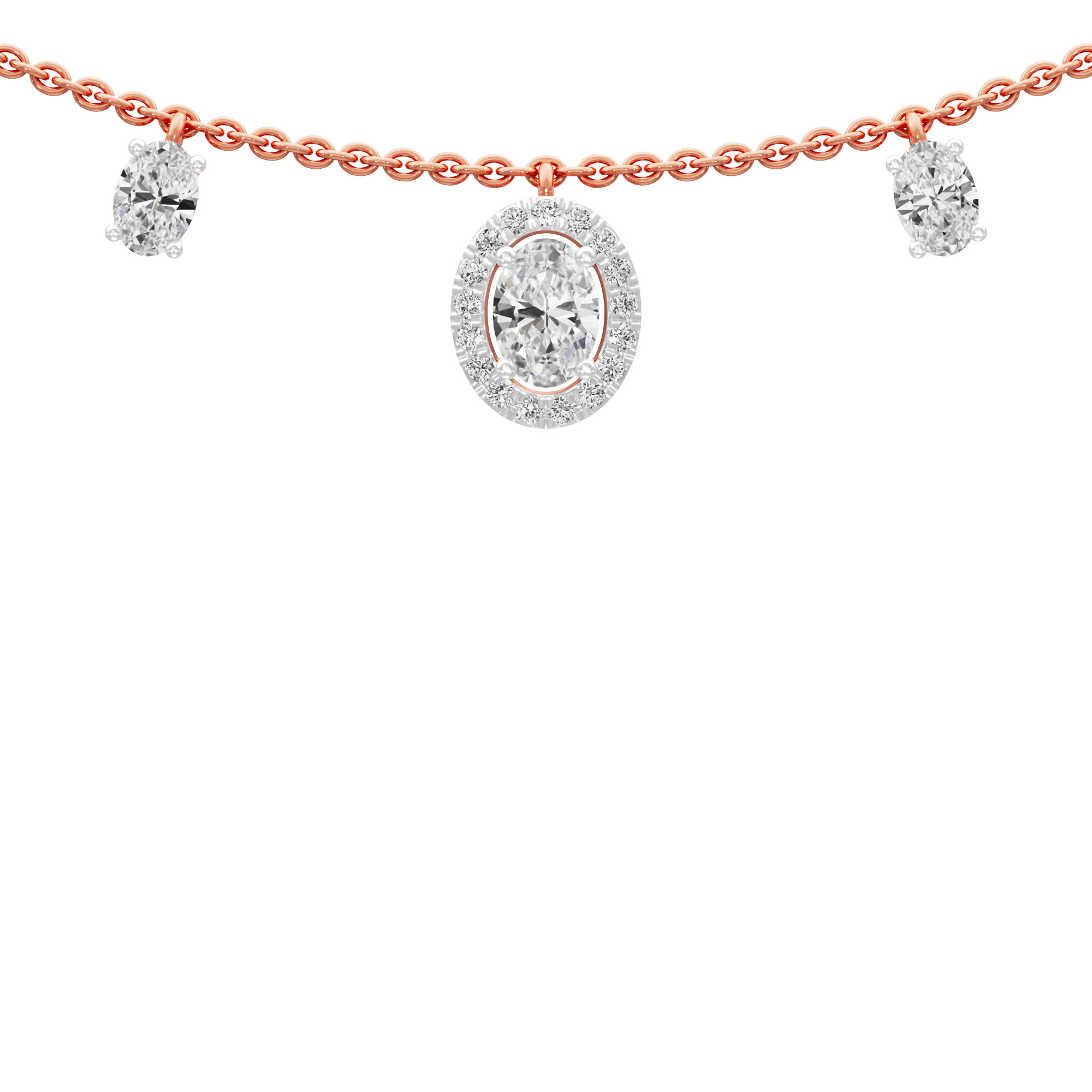 Glowing Oval Lariat Diamond Necklace in 14KT Rose Gold (Diamond Quality:FG-VVS VS)