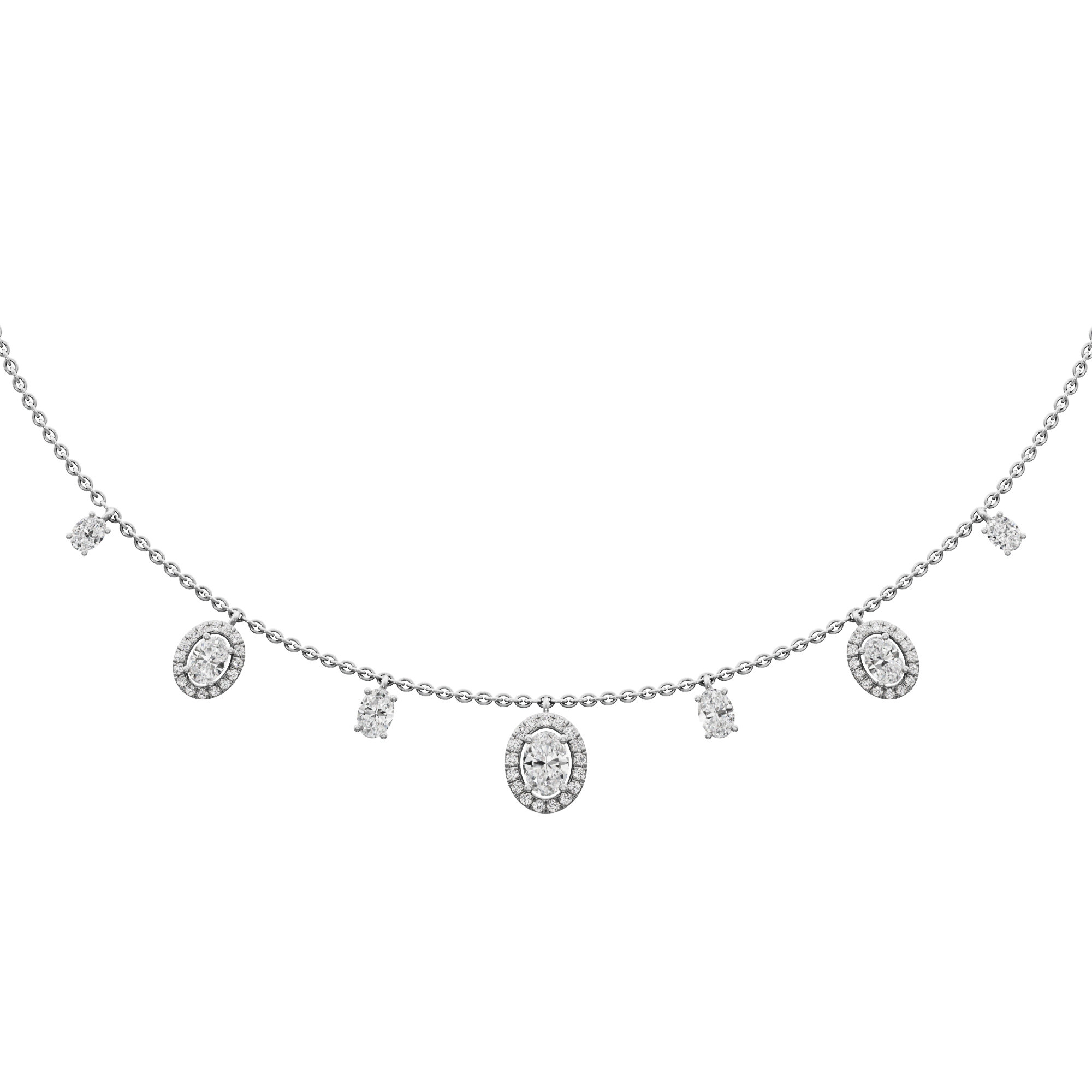 Glowing Oval Lariat Diamond Necklace in 9KT White Gold (Diamond Quality:FG-VVS VS)