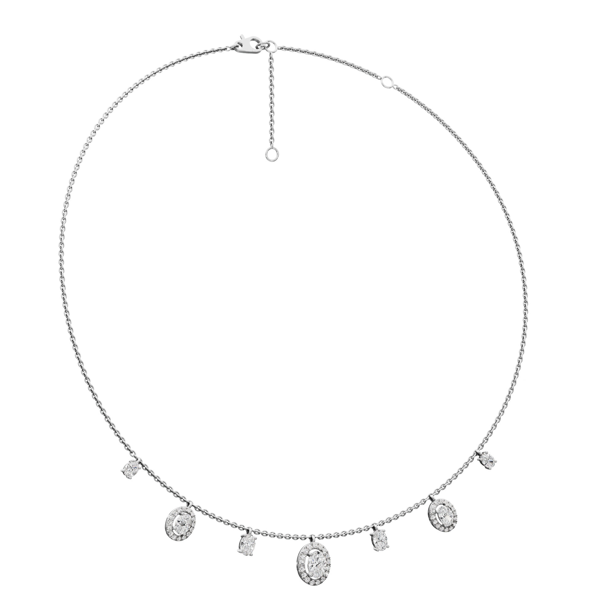 Glowing Oval Lariat Diamond Necklace in 9KT White Gold (Diamond Quality:FG-VVS VS)