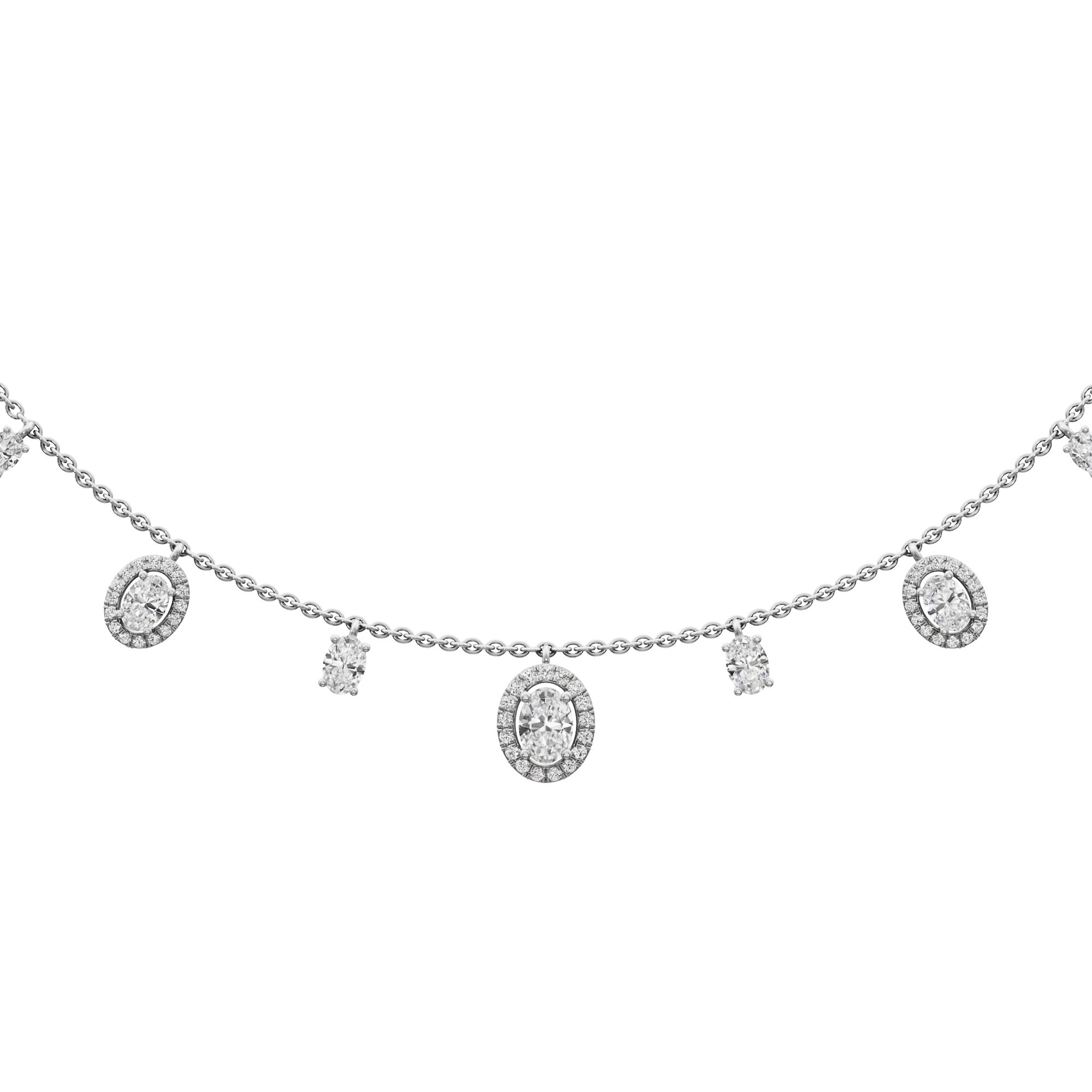 Glowing Oval Lariat Diamond Necklace in 9KT White Gold (Diamond Quality:FG-VVS VS)