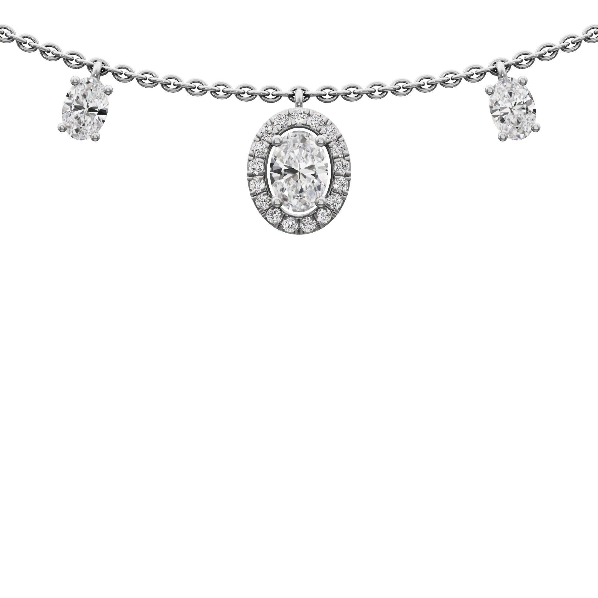 Glowing Oval Lariat Diamond Necklace in 9KT White Gold (Diamond Quality:FG-VVS VS)