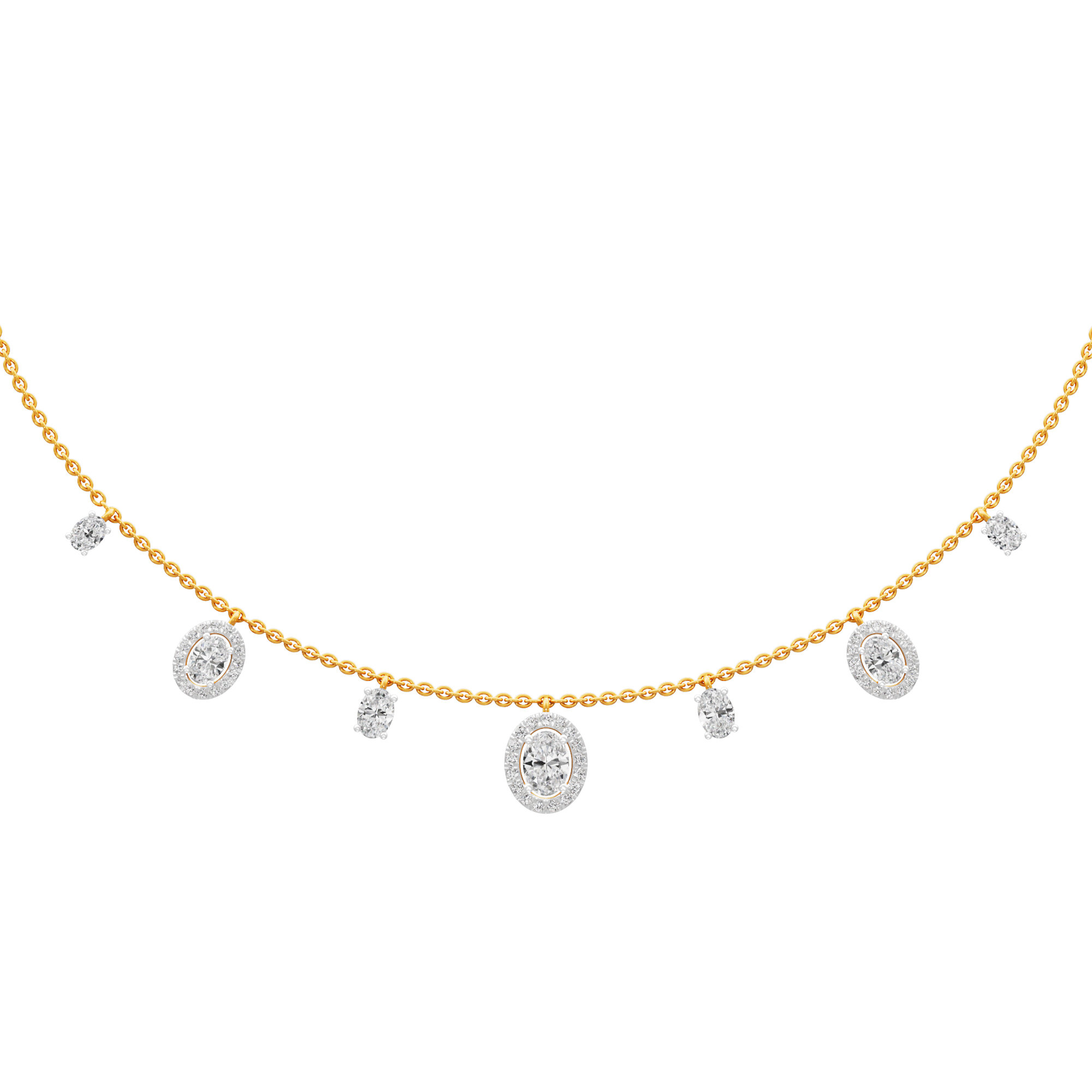 Glowing Oval Lariat Diamond Necklace in 9KT Yellow Gold (Diamond Quality:FG-VVS VS)