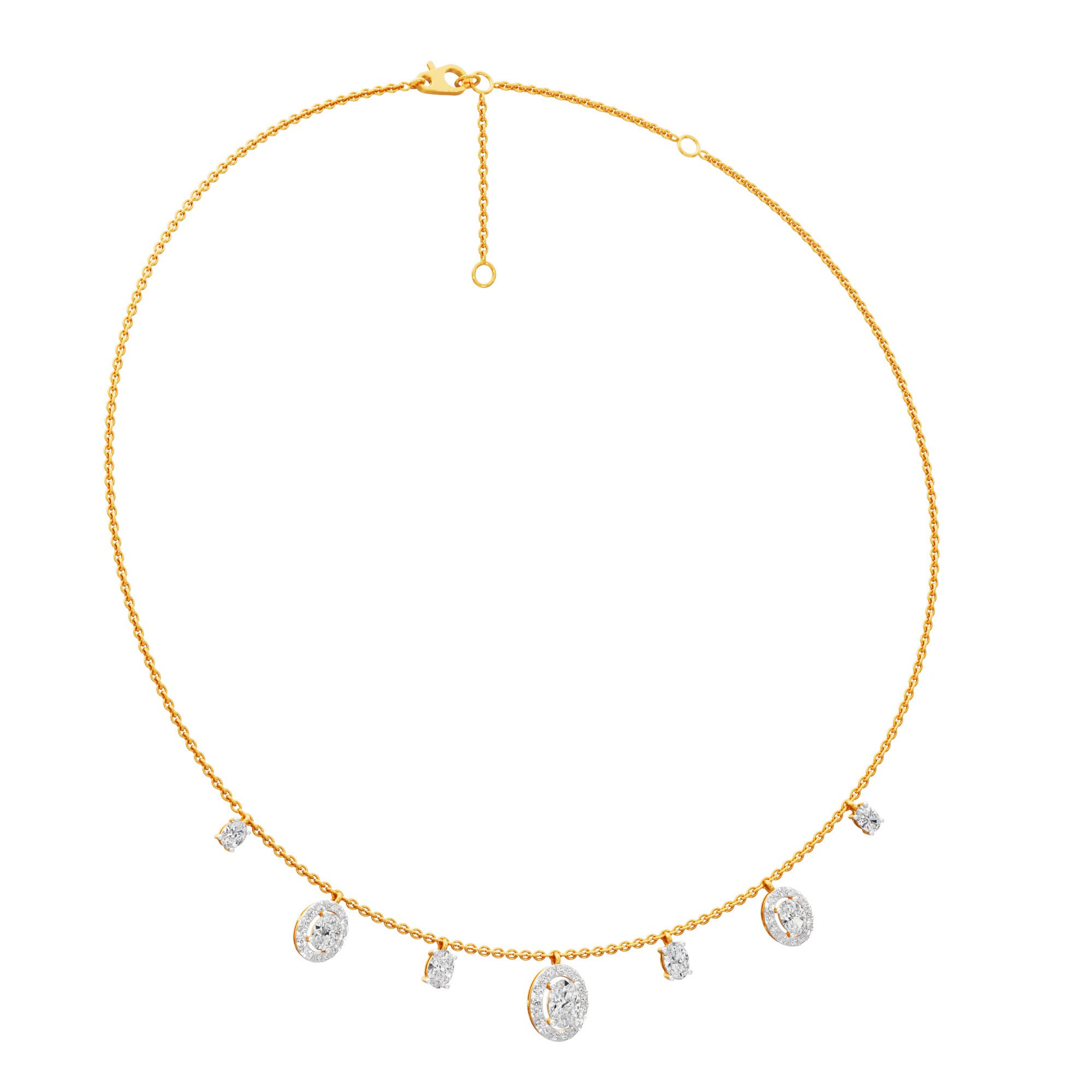 Glowing Oval Lariat Diamond Necklace in 9KT Yellow Gold (Diamond Quality:FG-VVS VS)