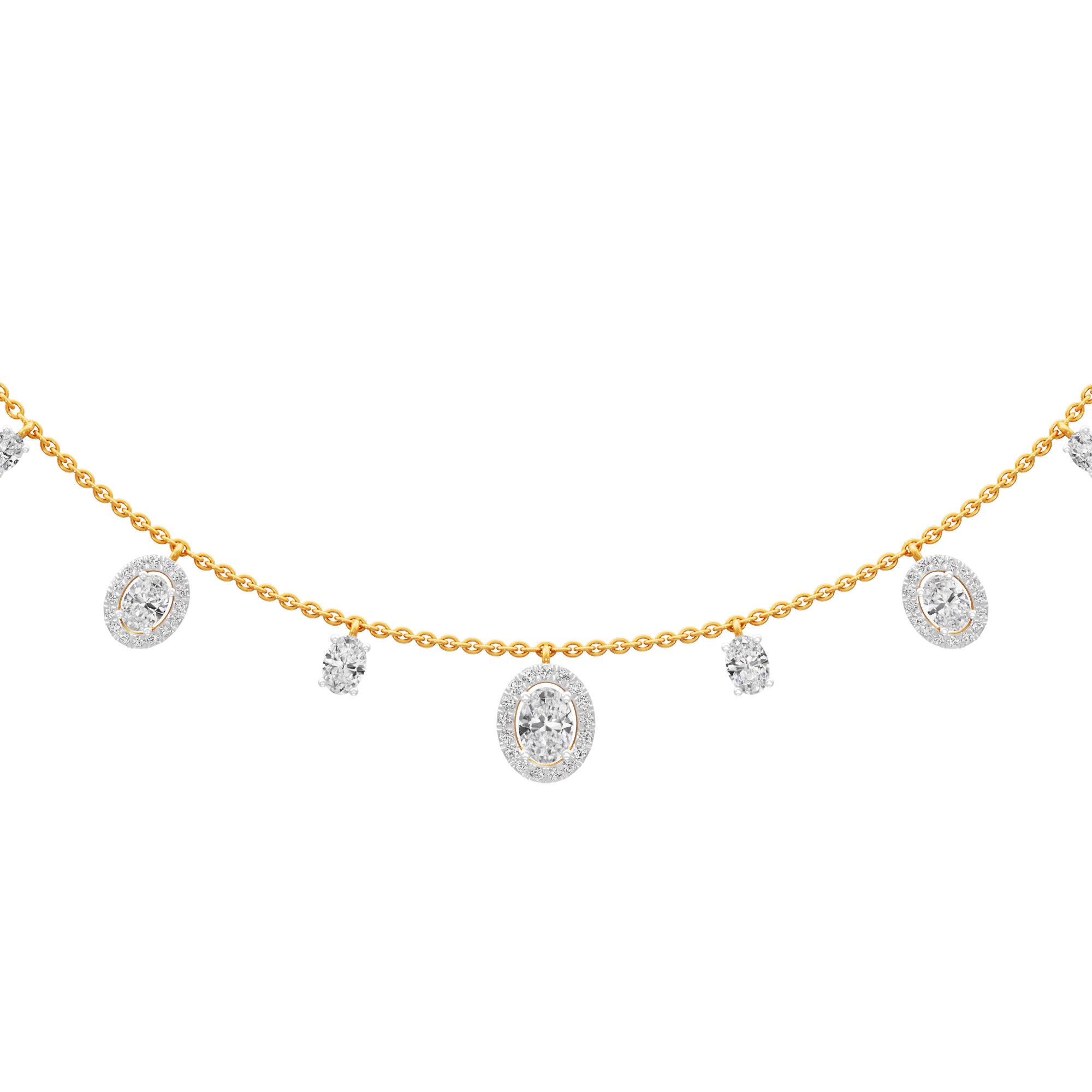 Glowing Oval Lariat Diamond Necklace in 9KT Yellow Gold (Diamond Quality:FG-VVS VS)