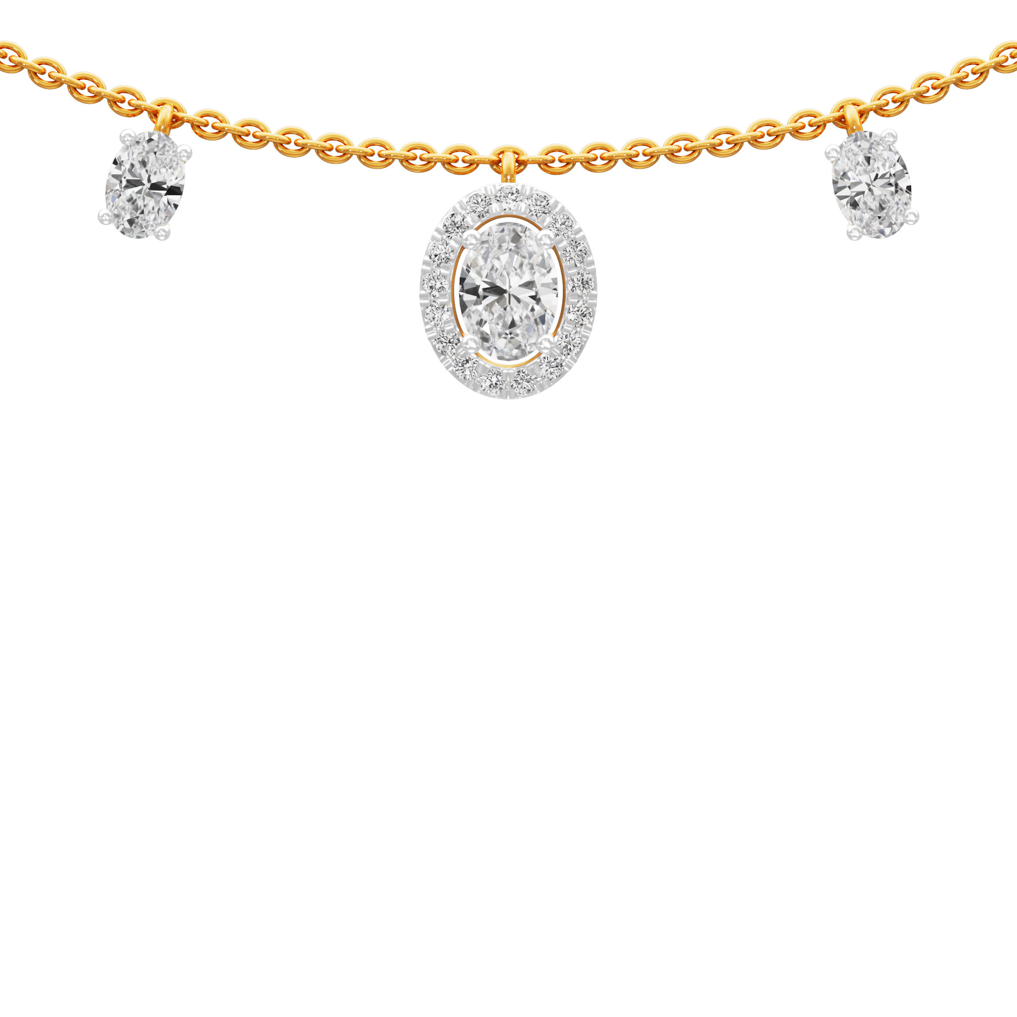 Glowing Oval Lariat Diamond Necklace in 9KT Yellow Gold (Diamond Quality:FG-VVS VS)