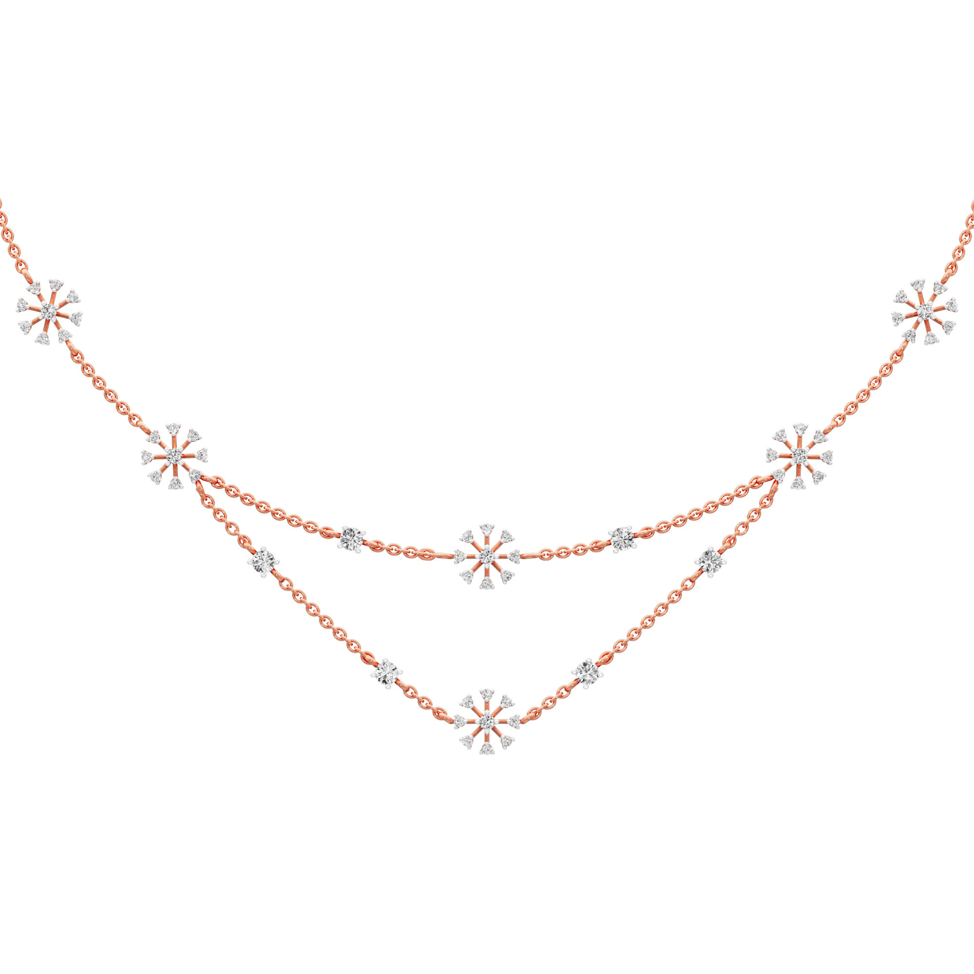 Starlit Bloom Layered Diamond Necklace in 18KT Rose Gold (Diamond Quality:FG-VVS VS)