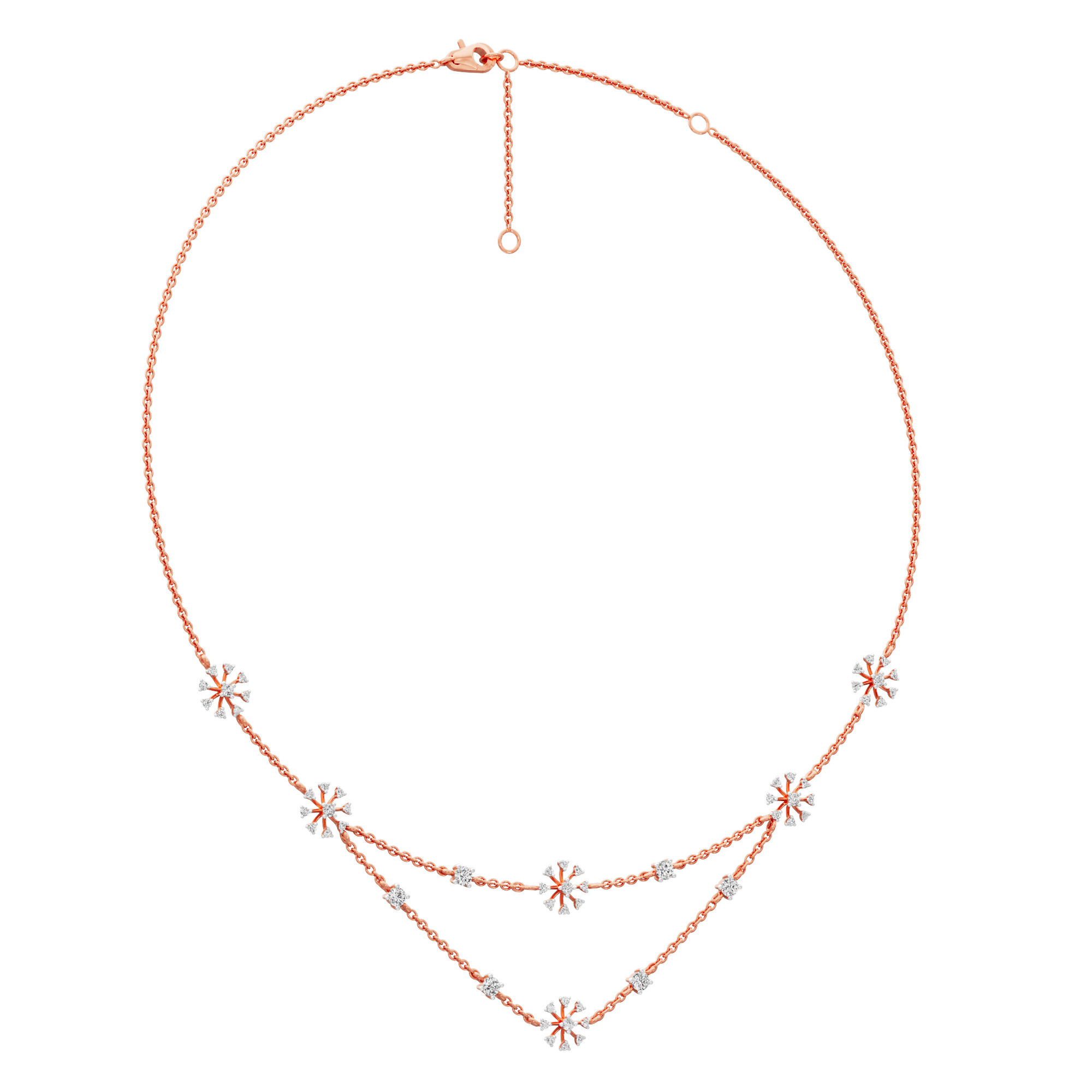 Starlit Bloom Layered Diamond Necklace in 18KT Rose Gold (Diamond Quality:FG-VVS VS)