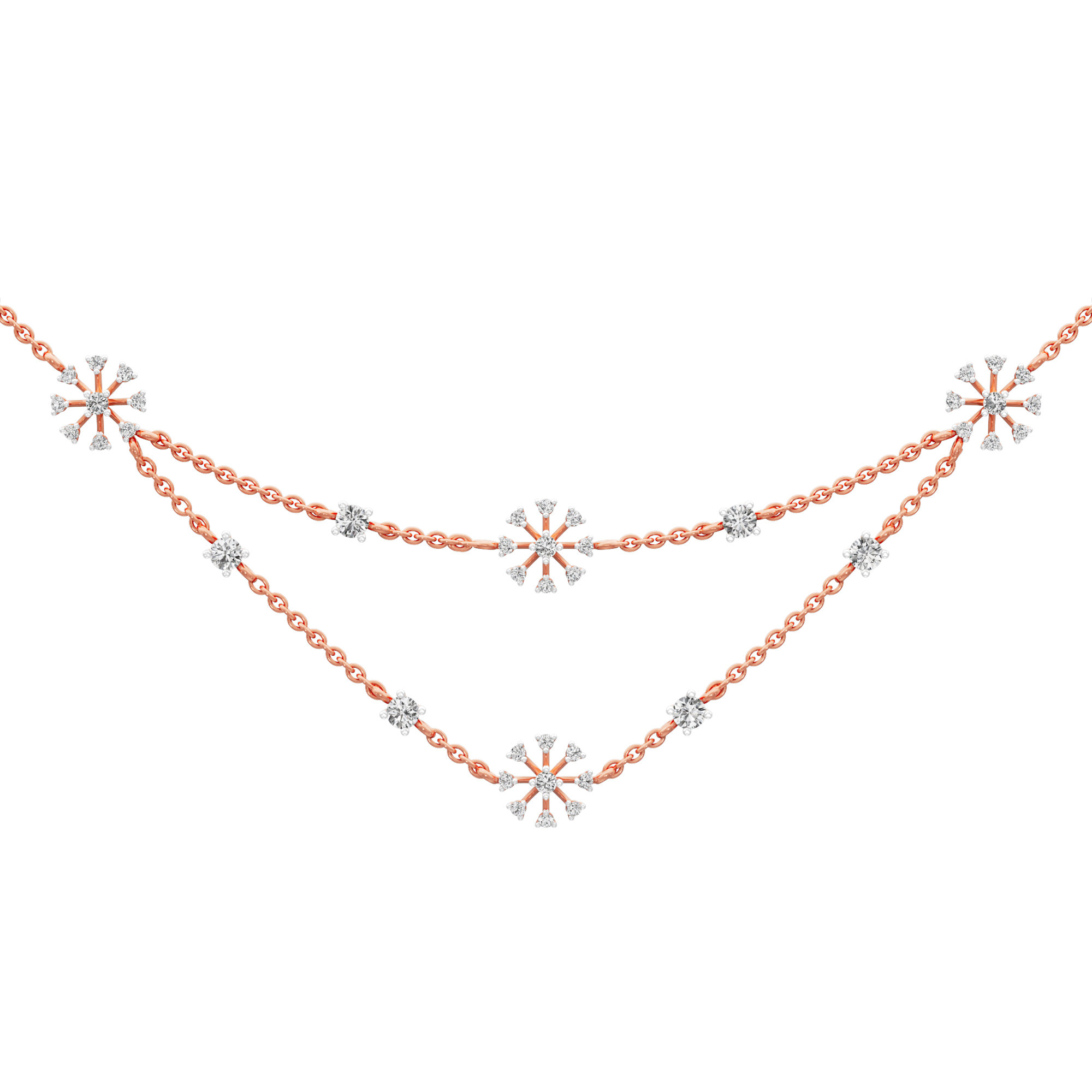 Starlit Bloom Layered Diamond Necklace in 18KT Rose Gold (Diamond Quality:FG-VVS VS)