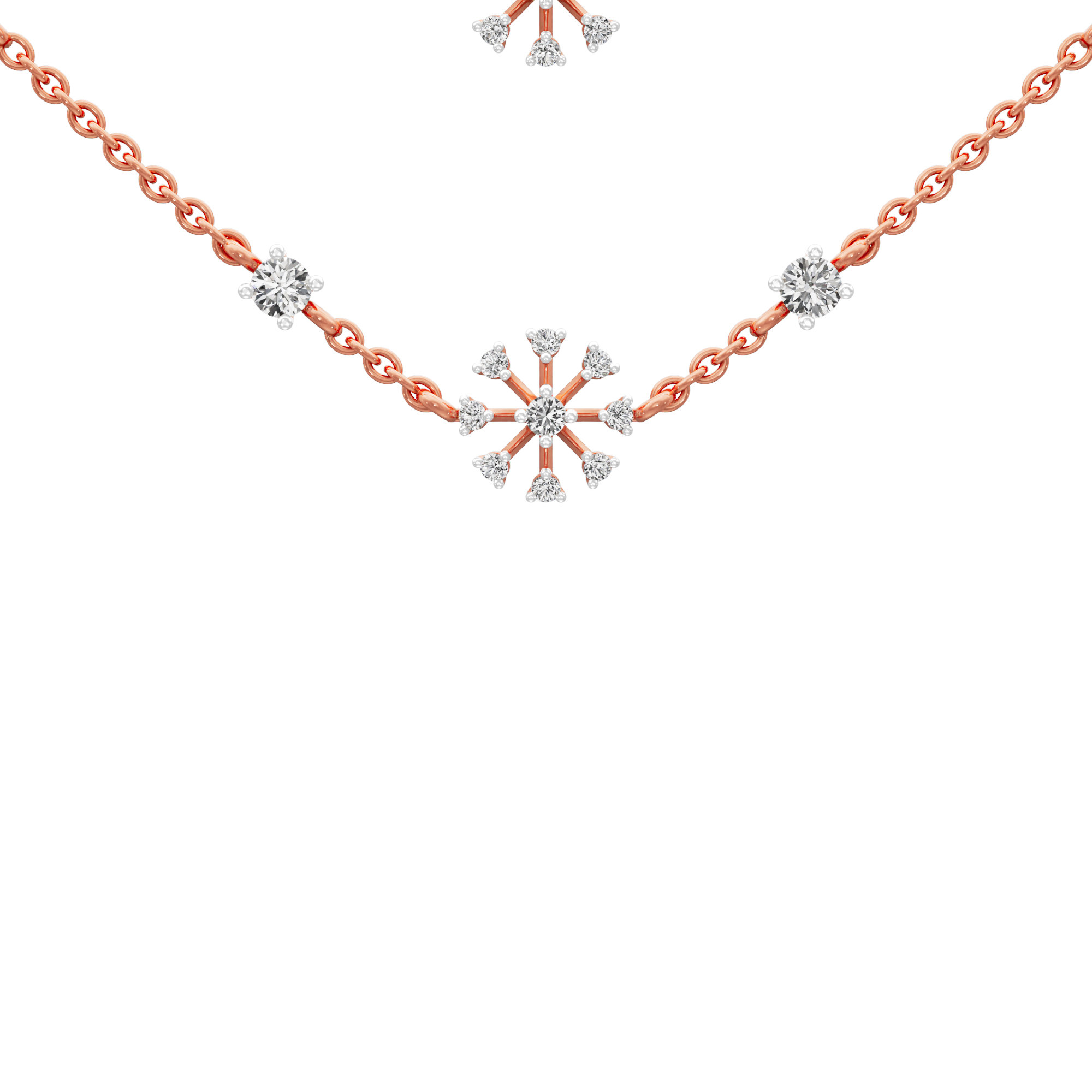 Starlit Bloom Layered Diamond Necklace in 18KT Rose Gold (Diamond Quality:FG-VVS VS)