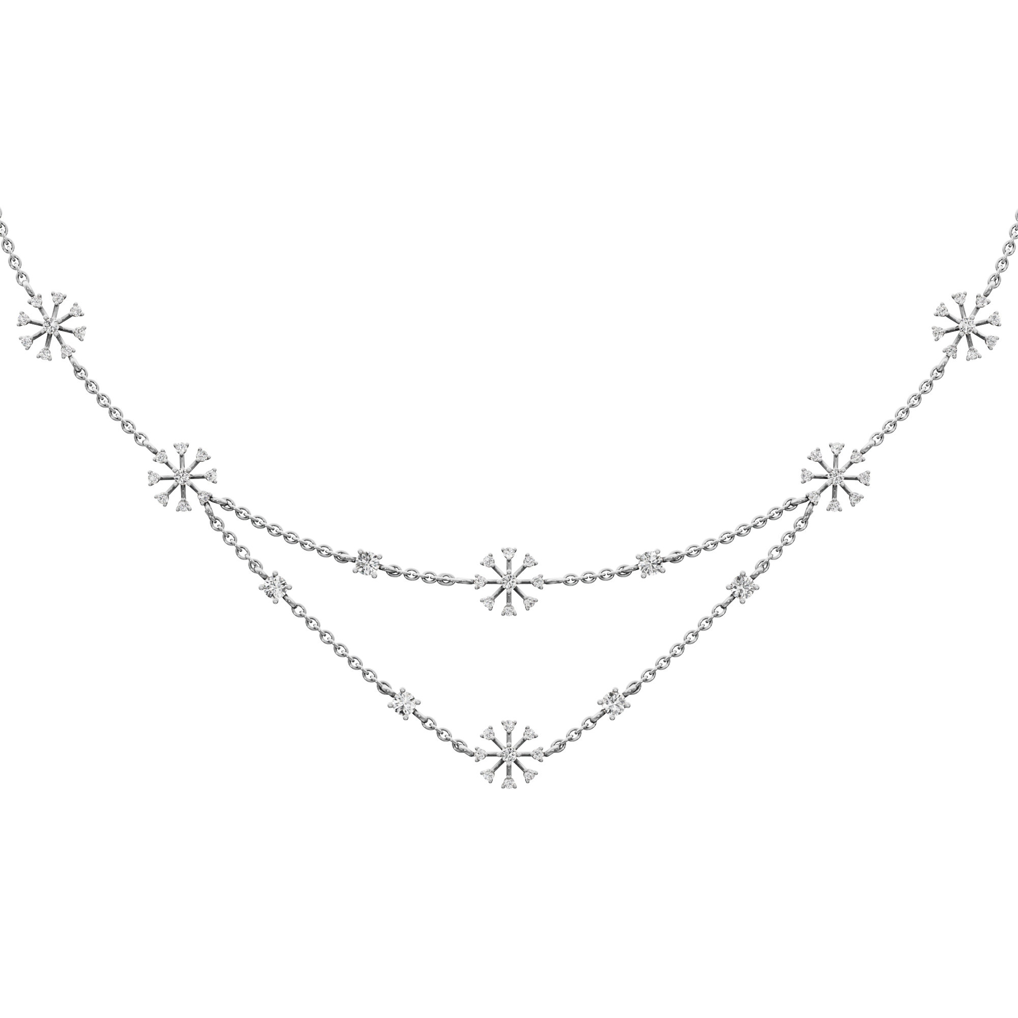 Starlit Bloom Layered Diamond Necklace in 18KT White Gold (Diamond Quality:FG-VVS VS)