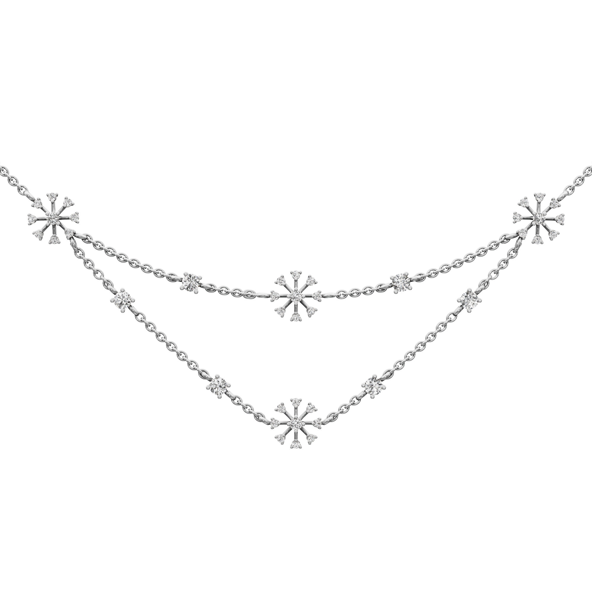 Starlit Bloom Layered Diamond Necklace in 18KT White Gold (Diamond Quality:FG-VVS VS)