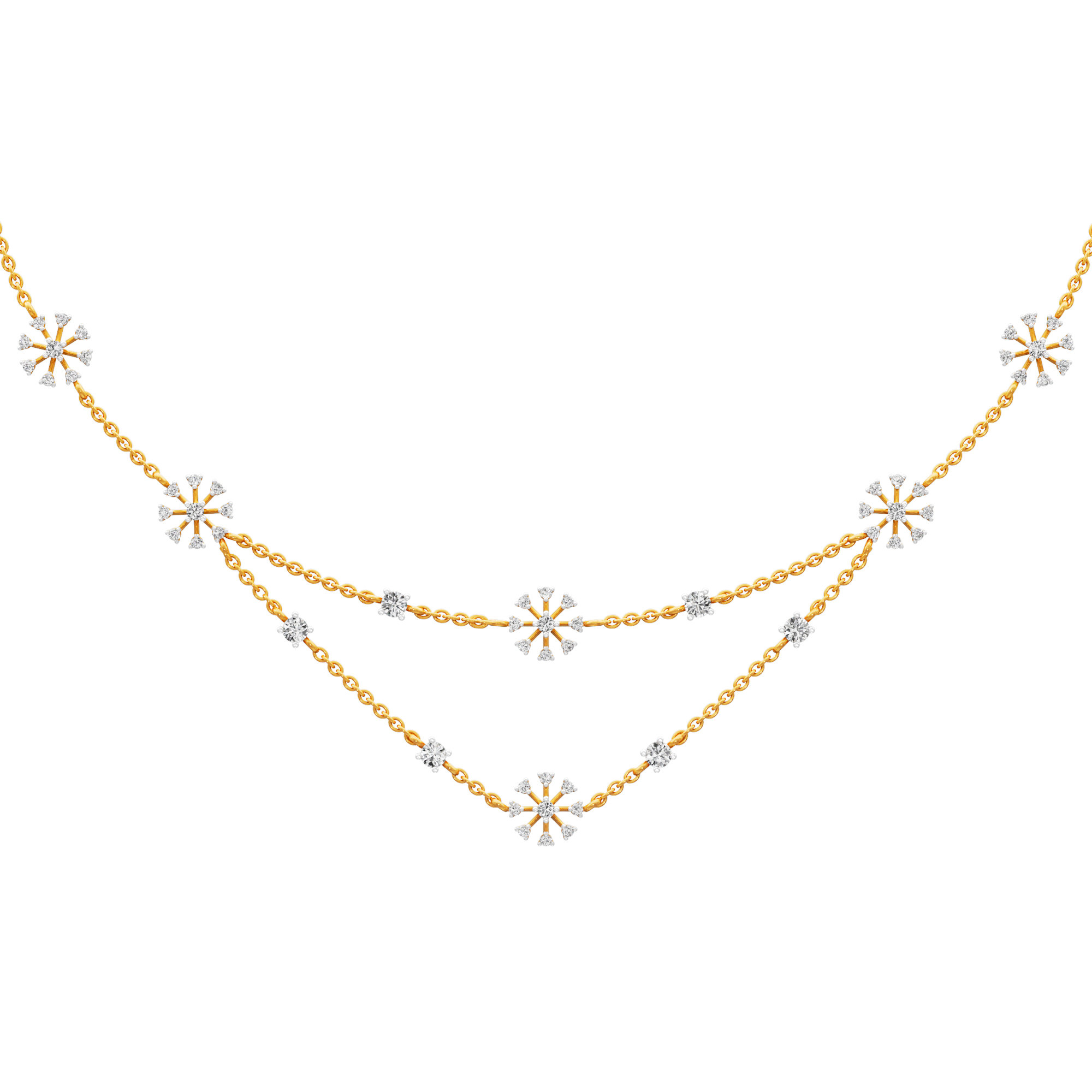 Starlit Bloom Layered Diamond Necklace in 9KT Yellow Gold (Diamond Quality:FG-VVS VS)