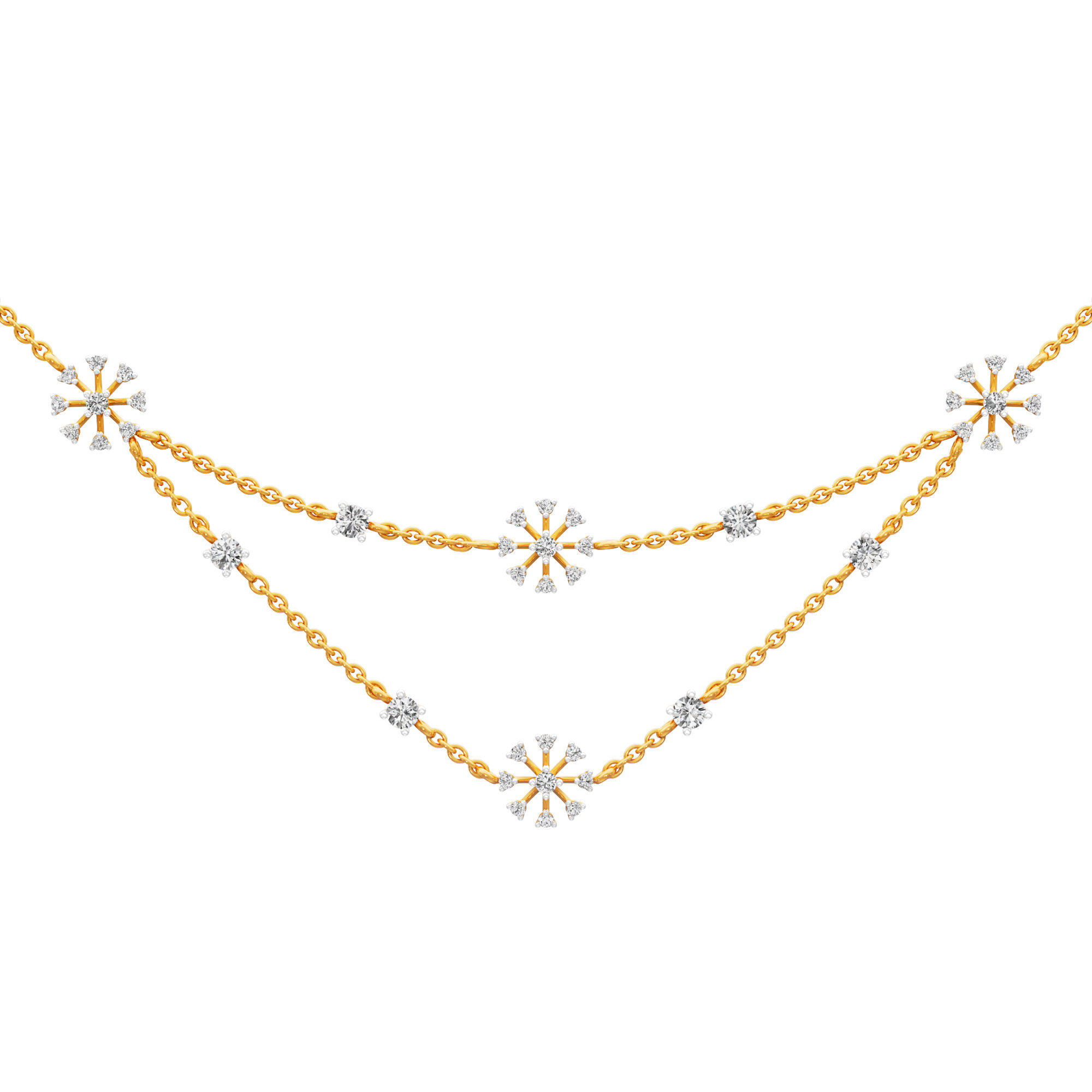 Starlit Bloom Layered Diamond Necklace in 9KT Yellow Gold (Diamond Quality:FG-VVS VS)