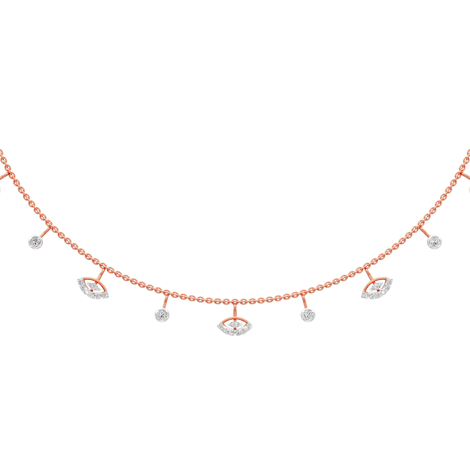 Petal Marquise Lariat Diamond Necklace in 14KT Rose Gold (Diamond Quality:FG-VVS VS)