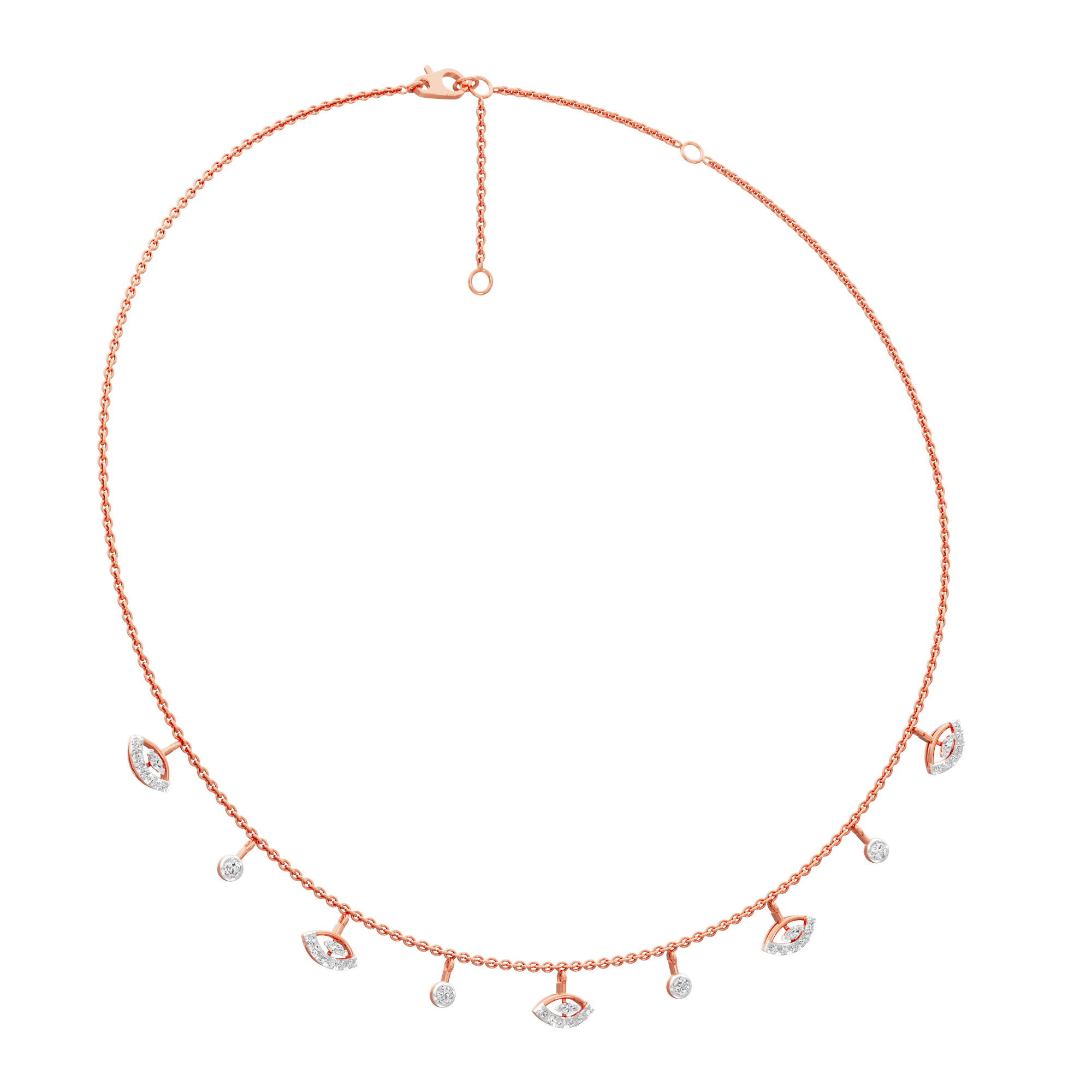 Petal Marquise Lariat Diamond Necklace in 14KT Rose Gold (Diamond Quality:FG-VVS VS)