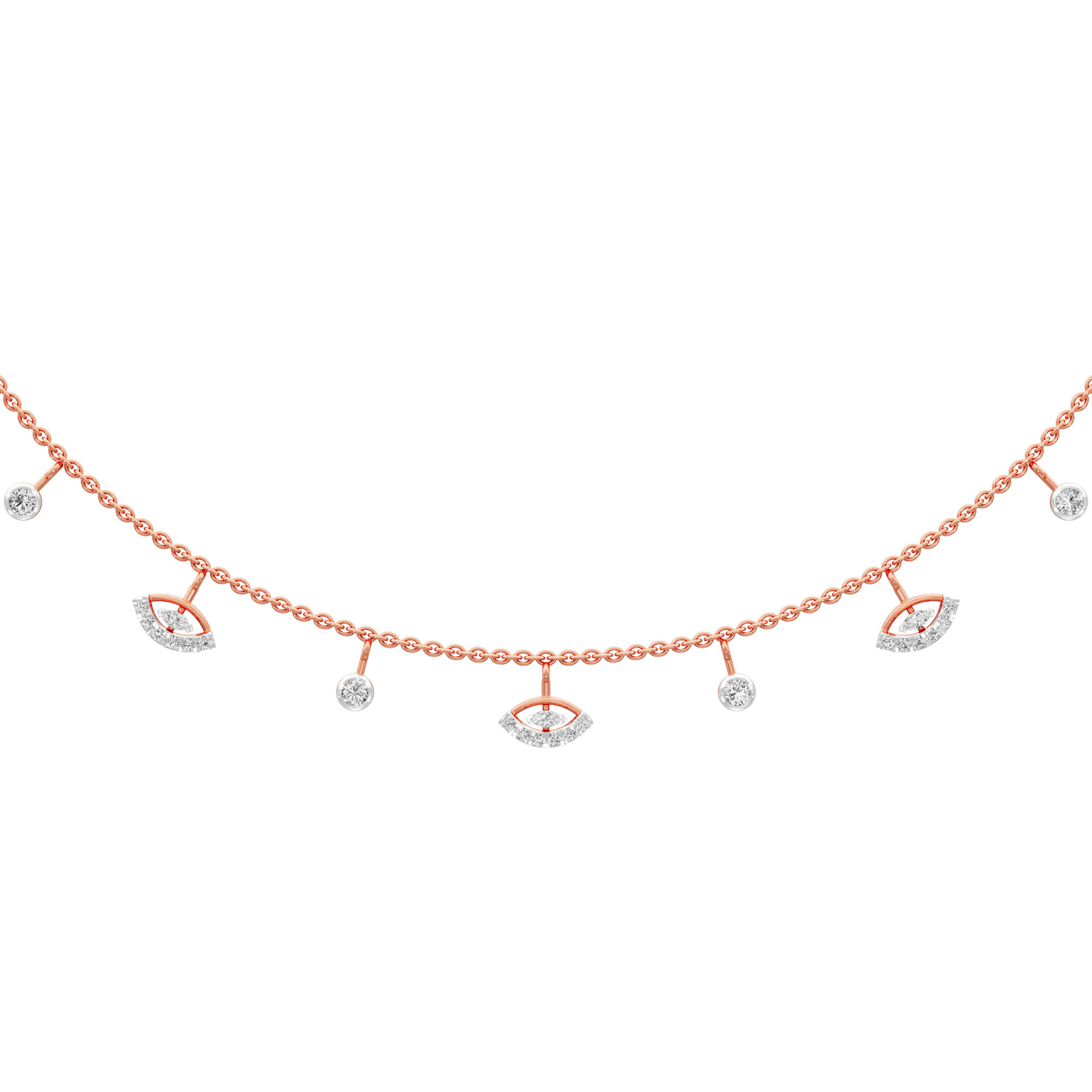 Petal Marquise Lariat Diamond Necklace in 14KT Rose Gold (Diamond Quality:FG-VVS VS)