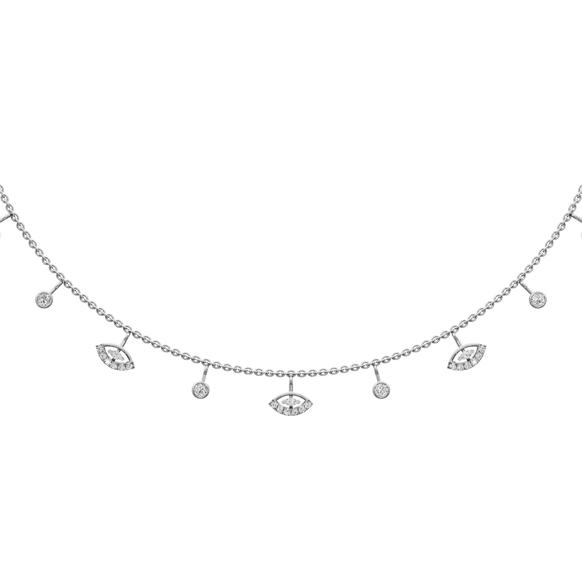 Petal Marquise Lariat Diamond Necklace in 14KT White Gold (Diamond Quality:FG-VVS VS)